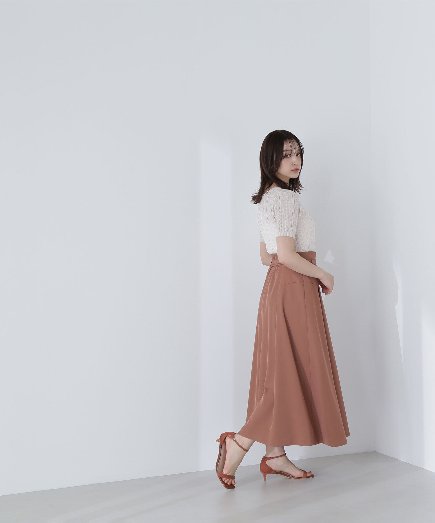  「ハイウエスト切替フレアスカート」|スカート|