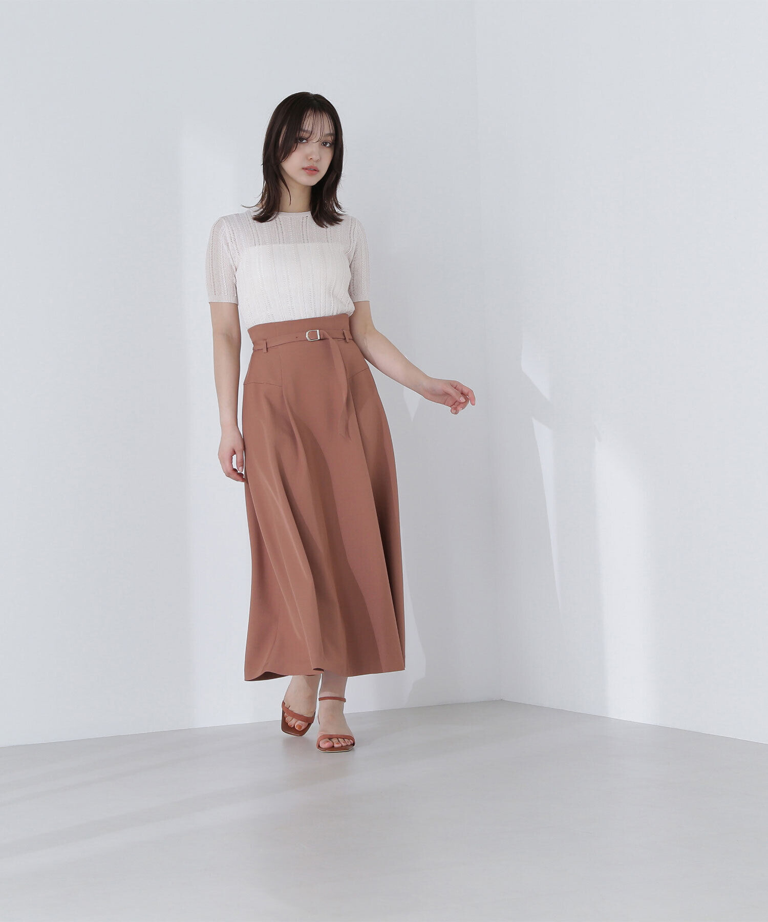  「ハイウエスト切替フレアスカート」|スカート|