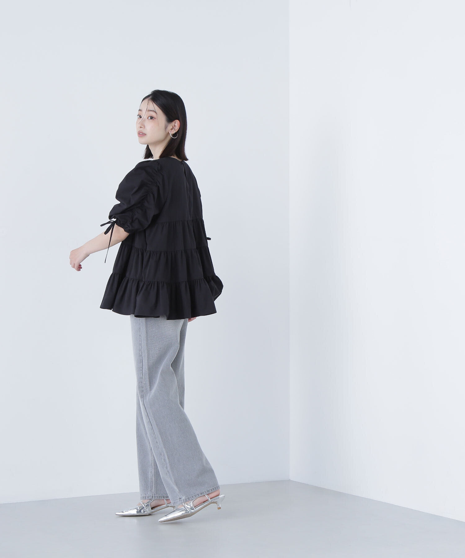  「ギャザースリーブティアードチュニックブラウス」|シャツ・ブラウス|