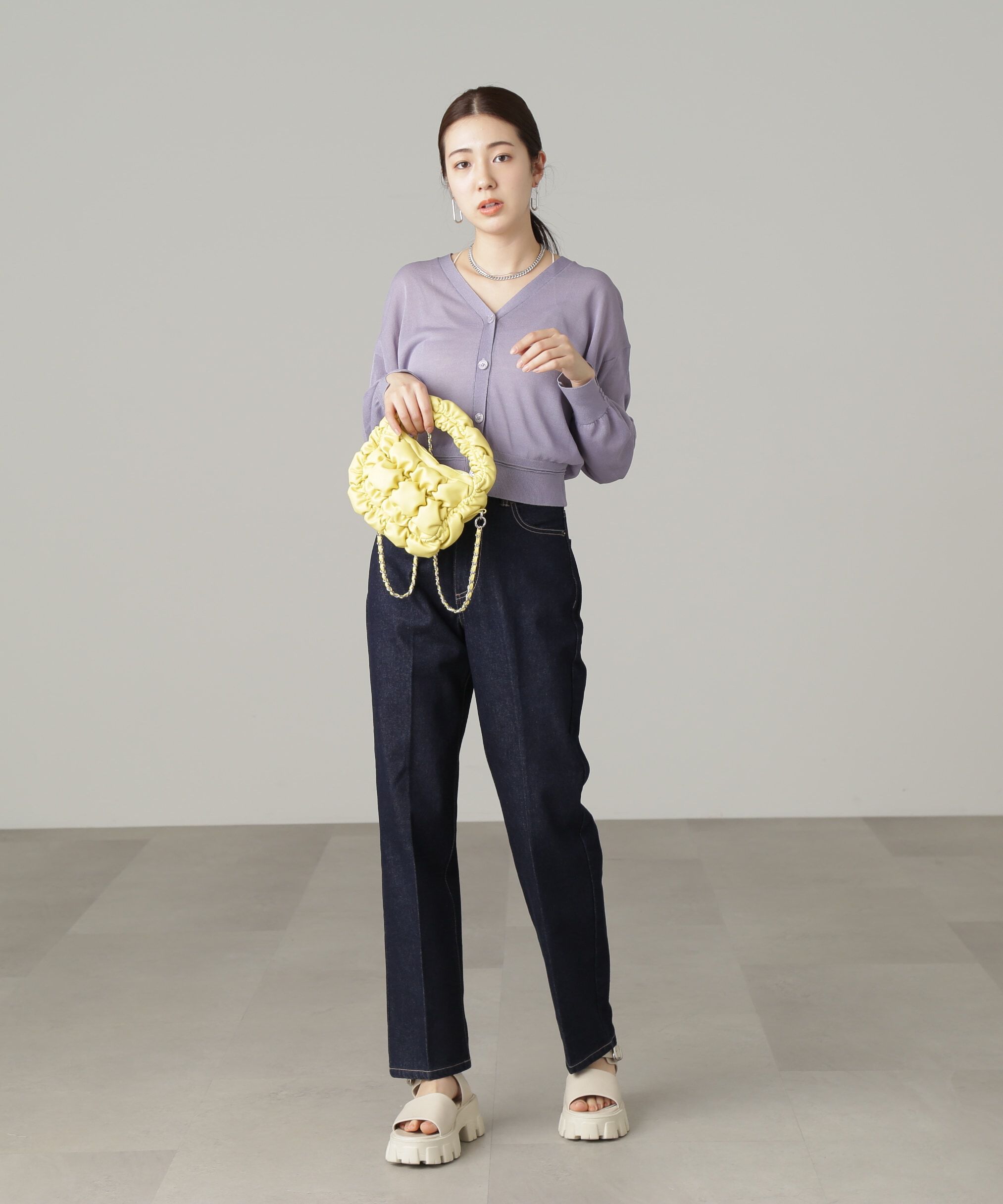  「［ピンクカラーWEB限定］シアー短丈カーディガン」|ニット・セーター|