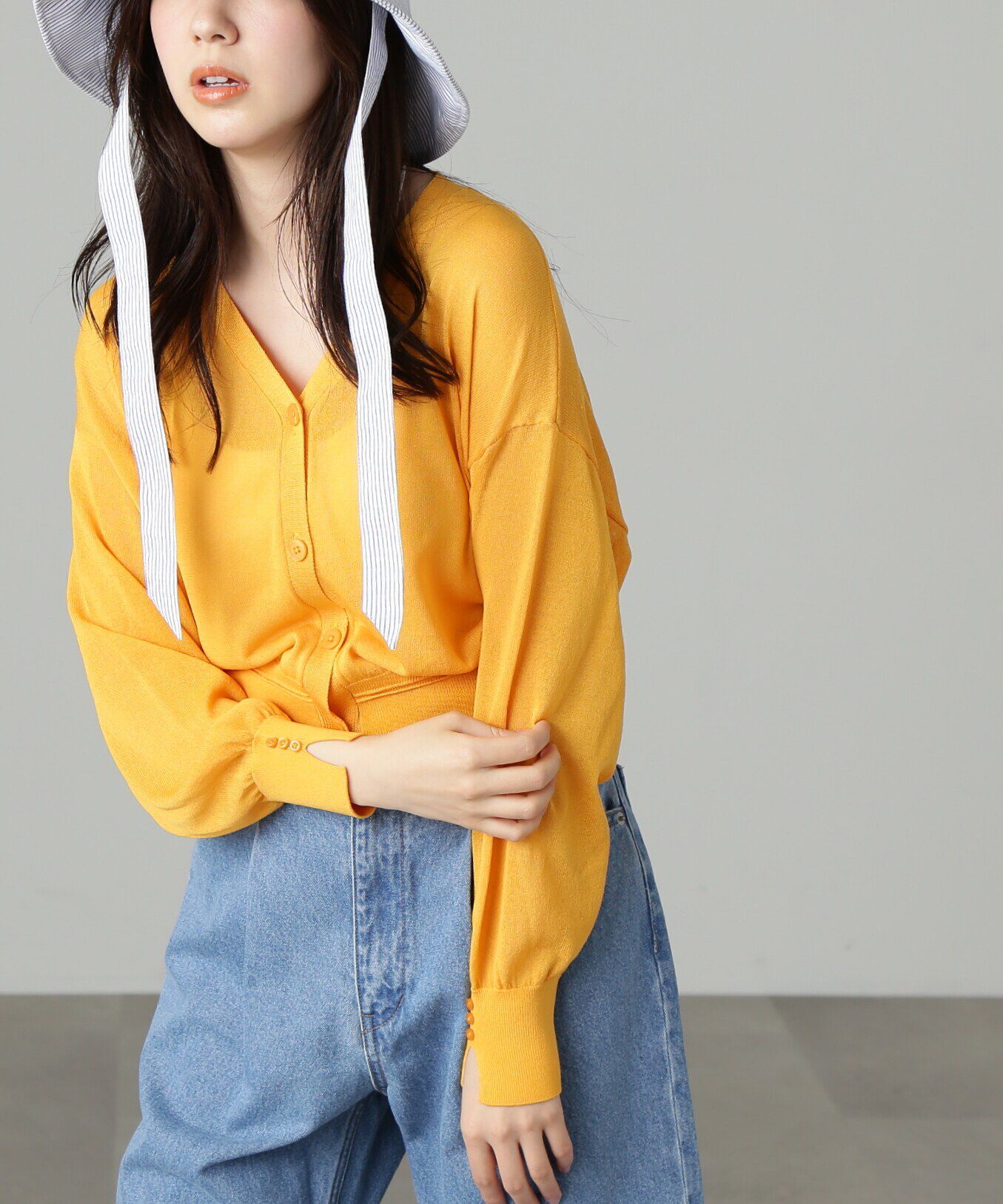  「［ピンクカラーWEB限定］シアー短丈カーディガン」|ニット・セーター|オレンジ