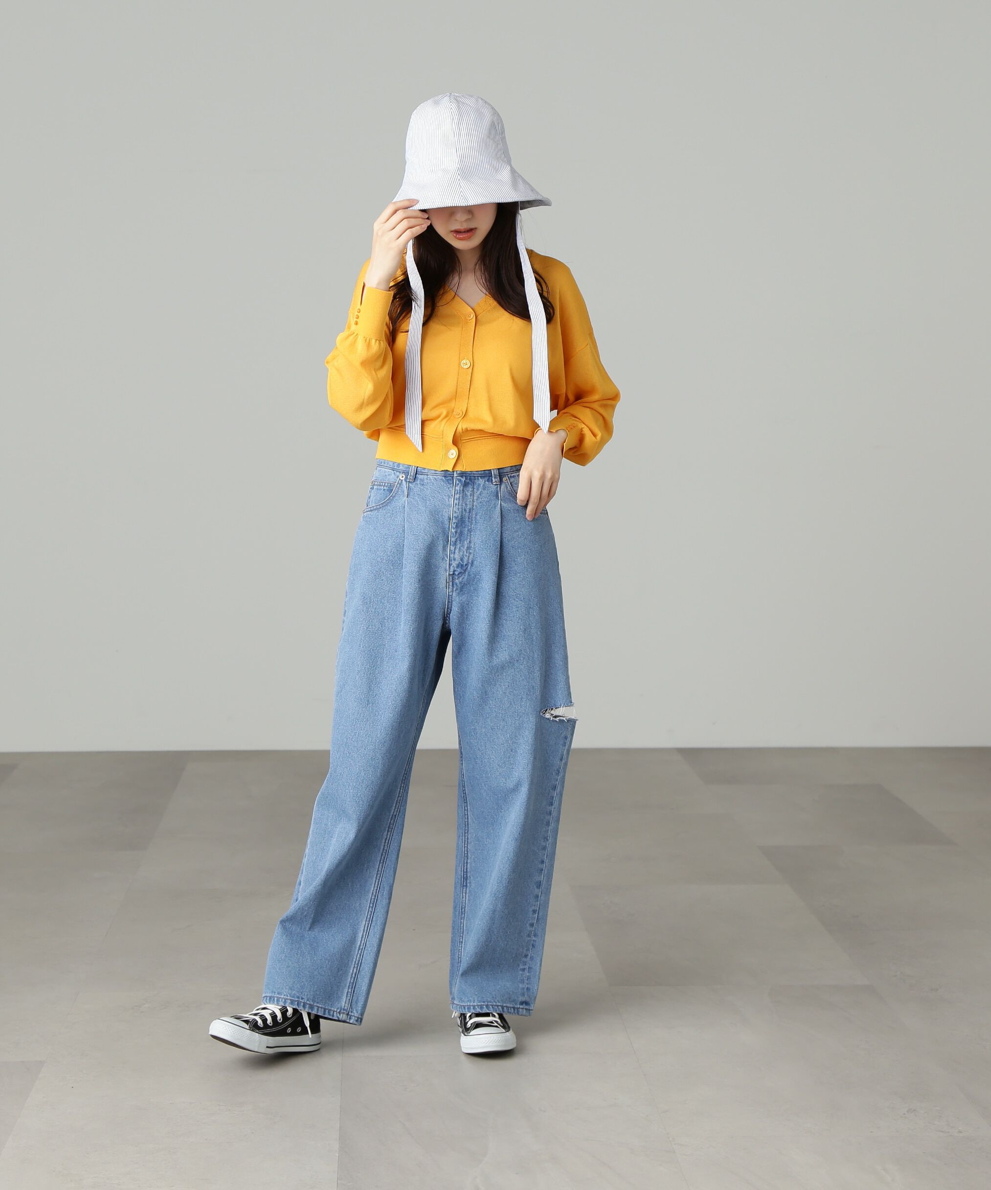  「［ピンクカラーWEB限定］シアー短丈カーディガン」|ニット・セーター|