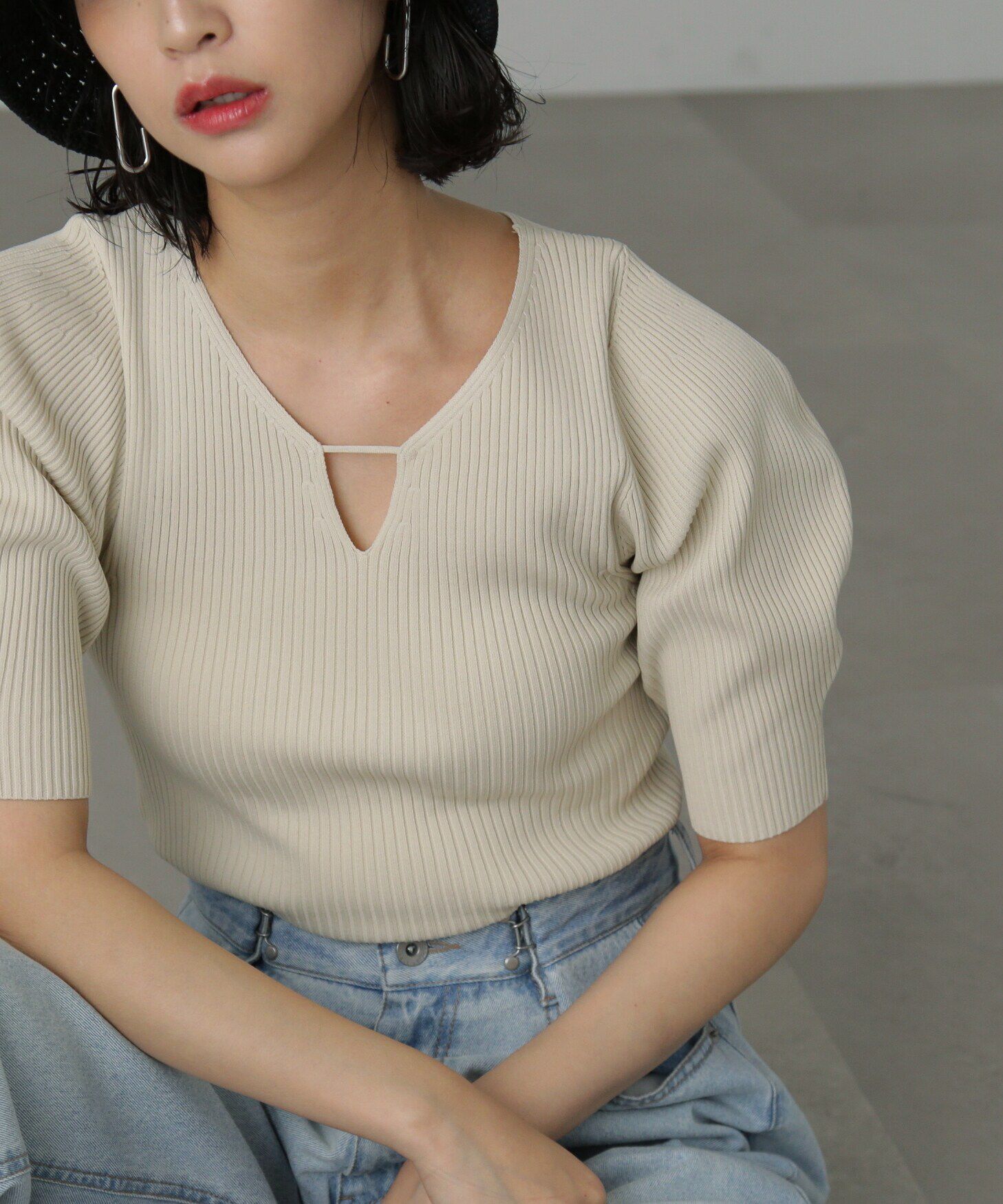  「キーネックリブニット」|ニット・セーター|オフ