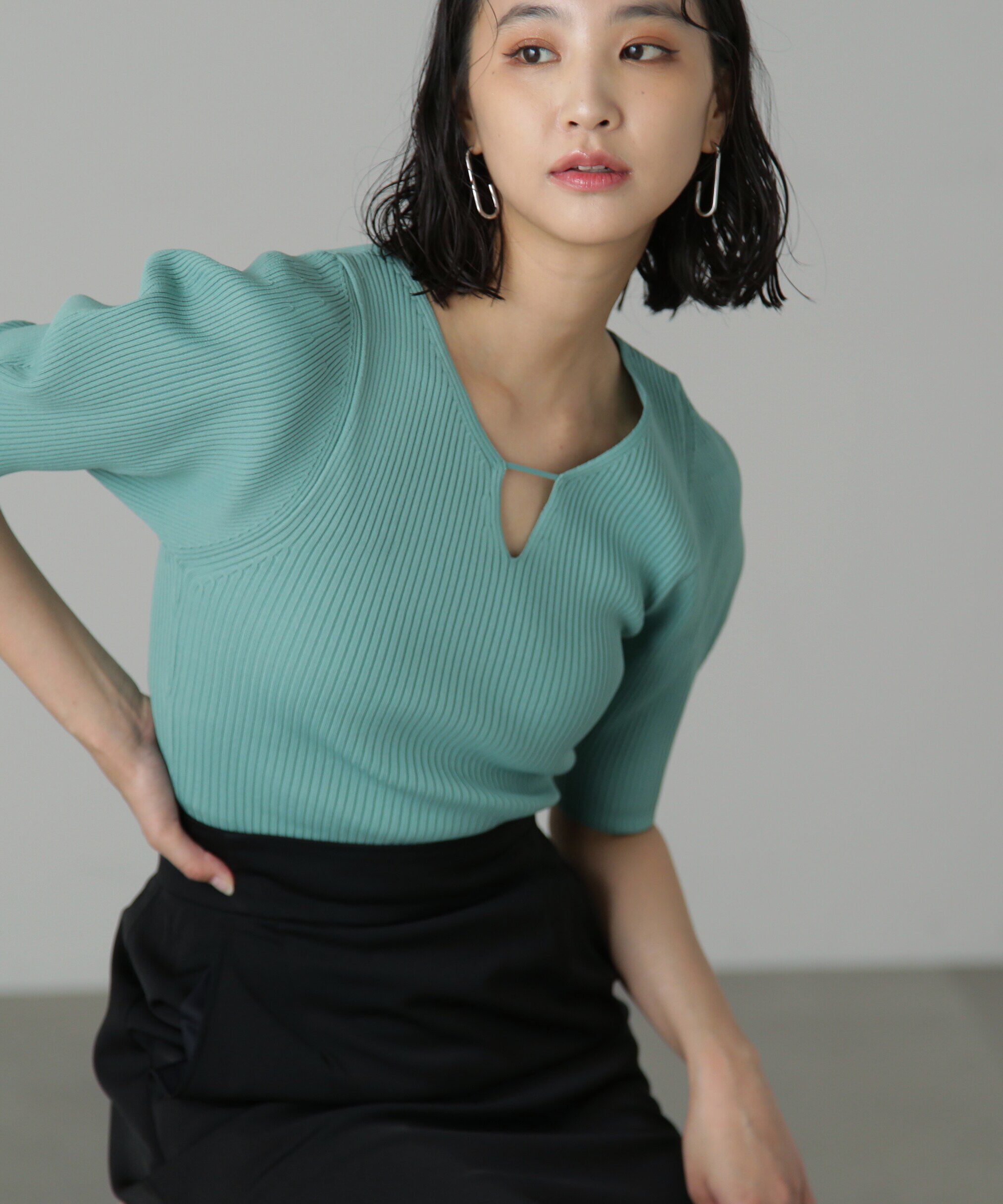  「キーネックリブニット」|ニット・セーター|