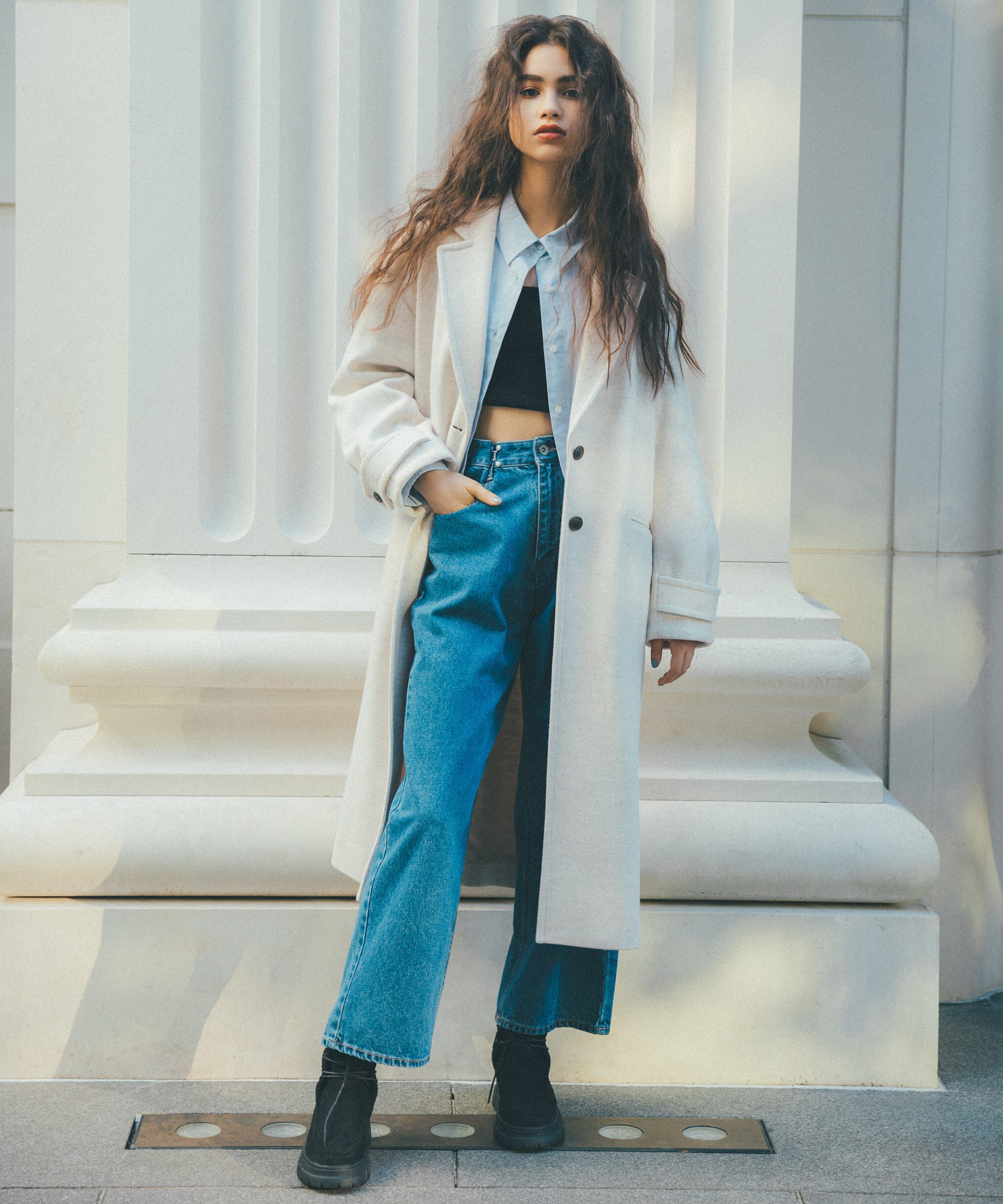  「[低身長サイズ/Sシリーズ]メルトンルーズチェスターロングコート」|その他|