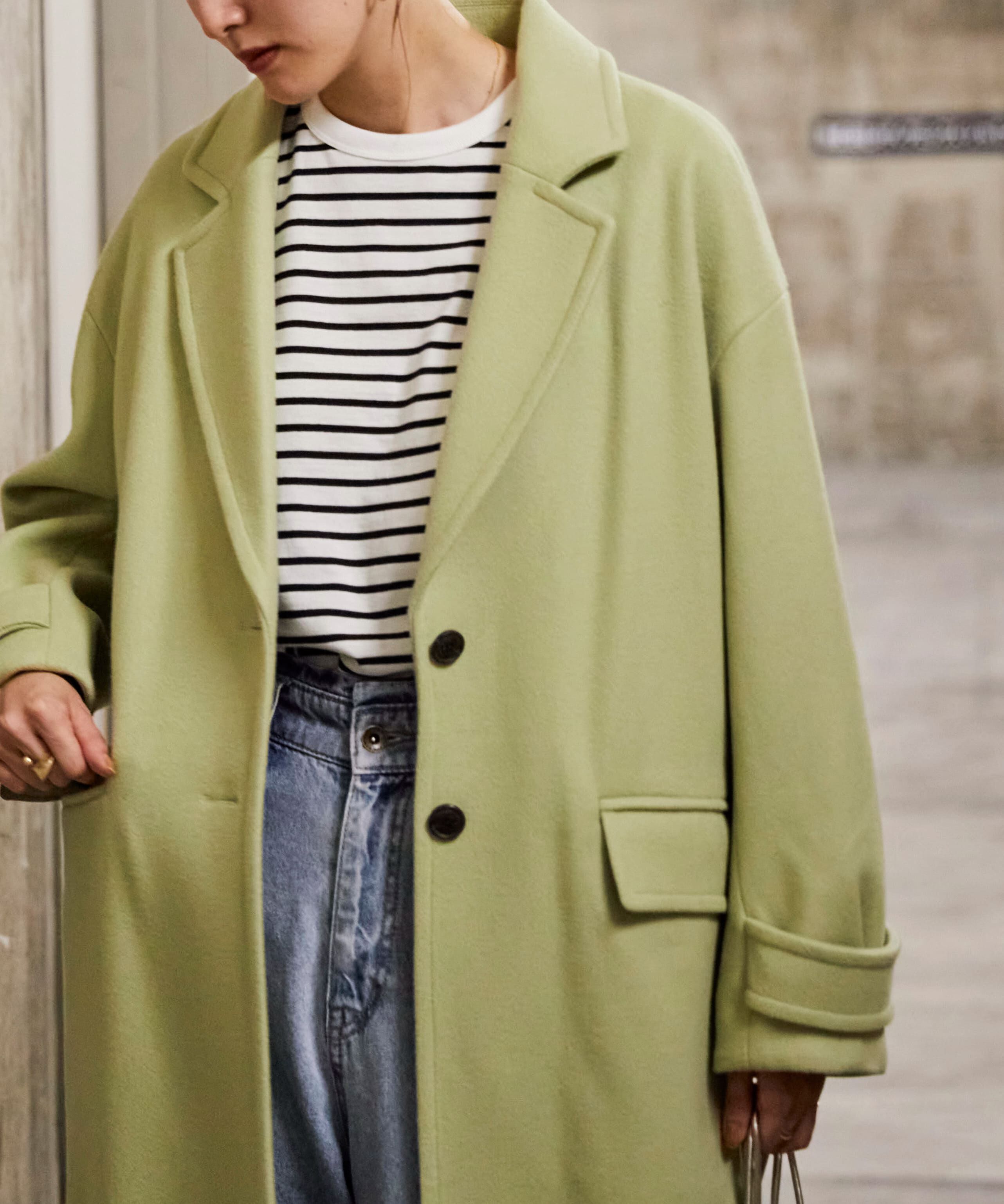  「[低身長サイズ/Sシリーズ]メルトンルーズチェスターロングコート」|その他|ライトグリー