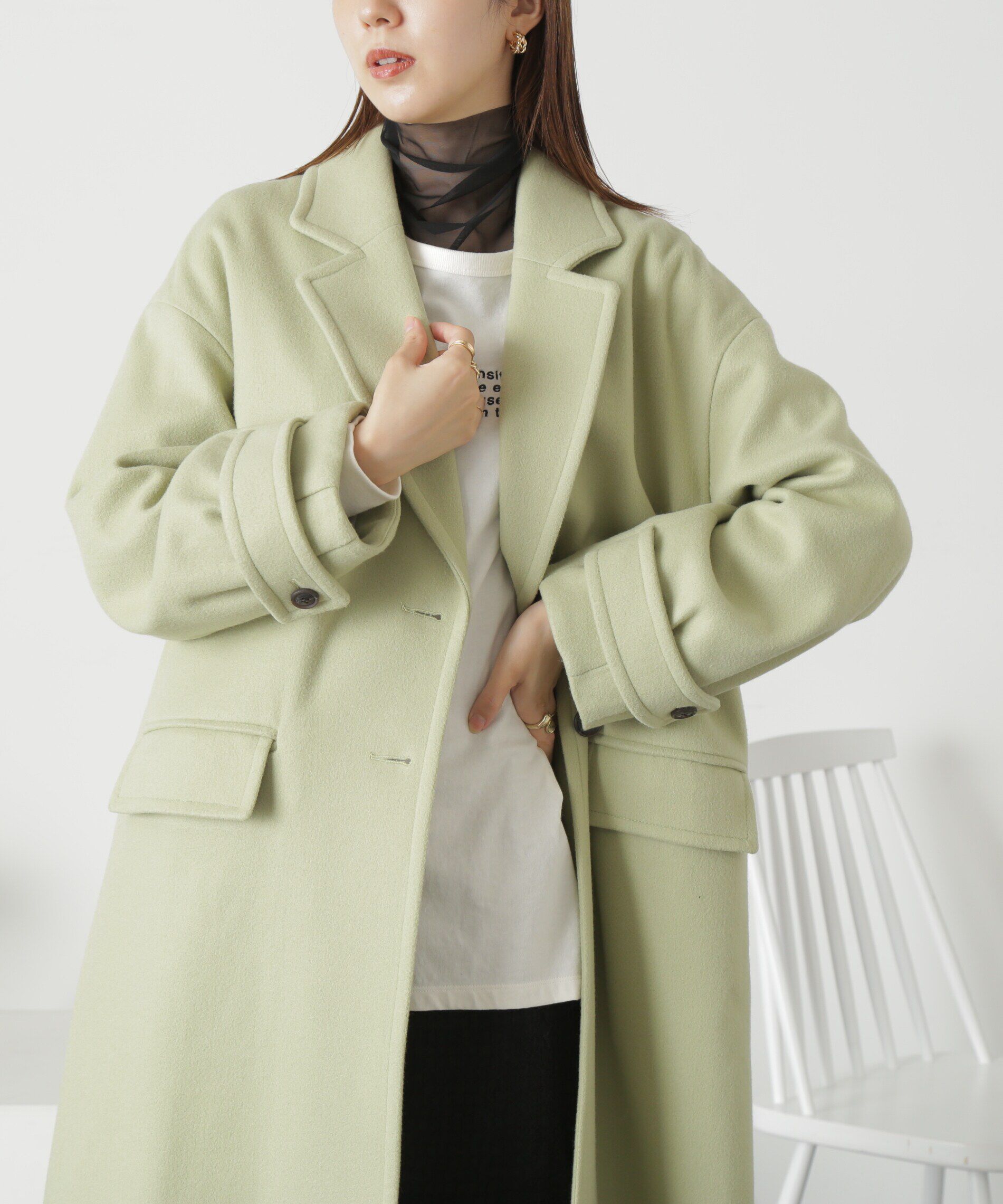  「[低身長サイズ/Sシリーズ]メルトンルーズチェスターロングコート」|その他|