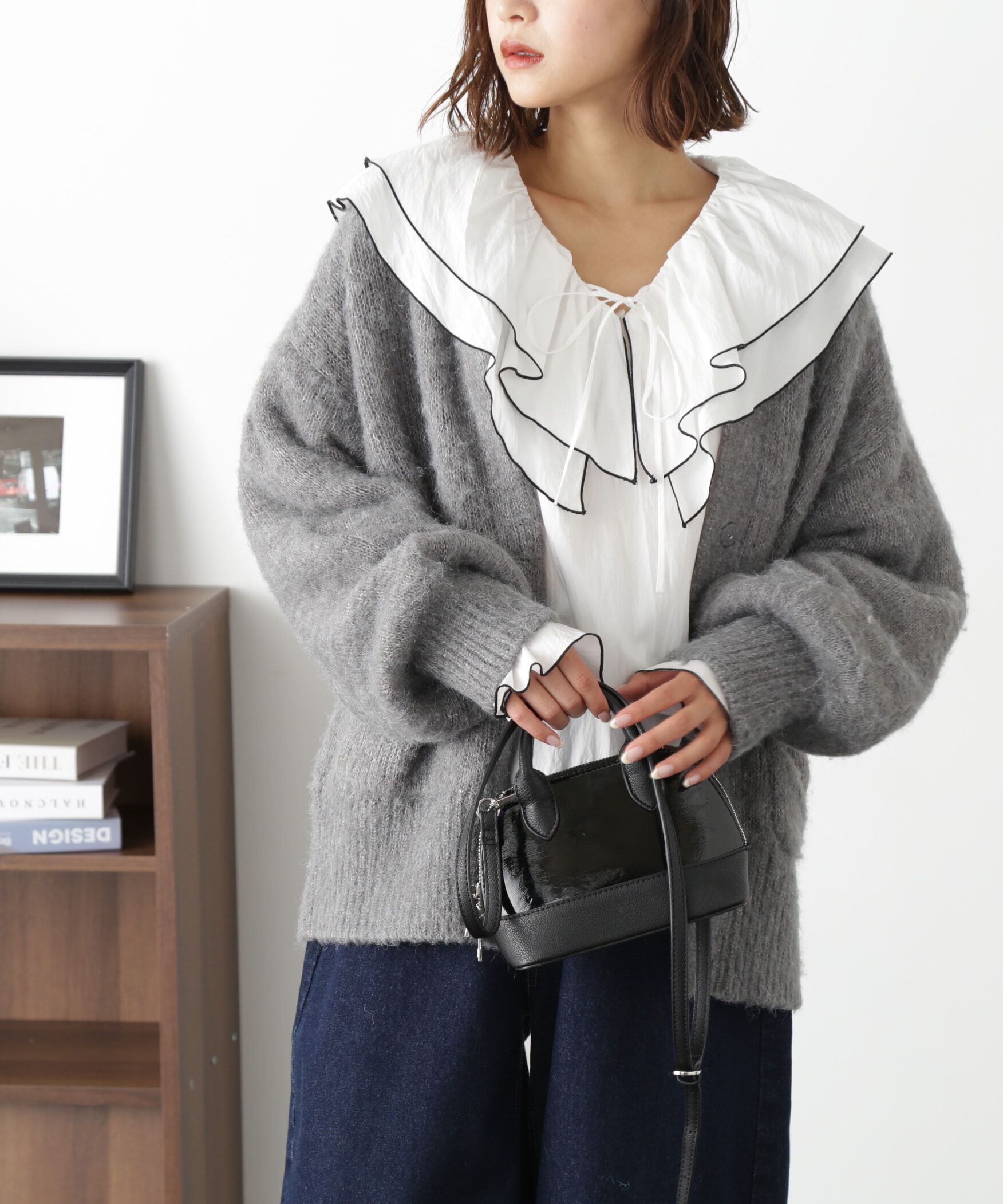  「ミックス起毛裏付きニットジャケット」|ニット・セーター|グレー