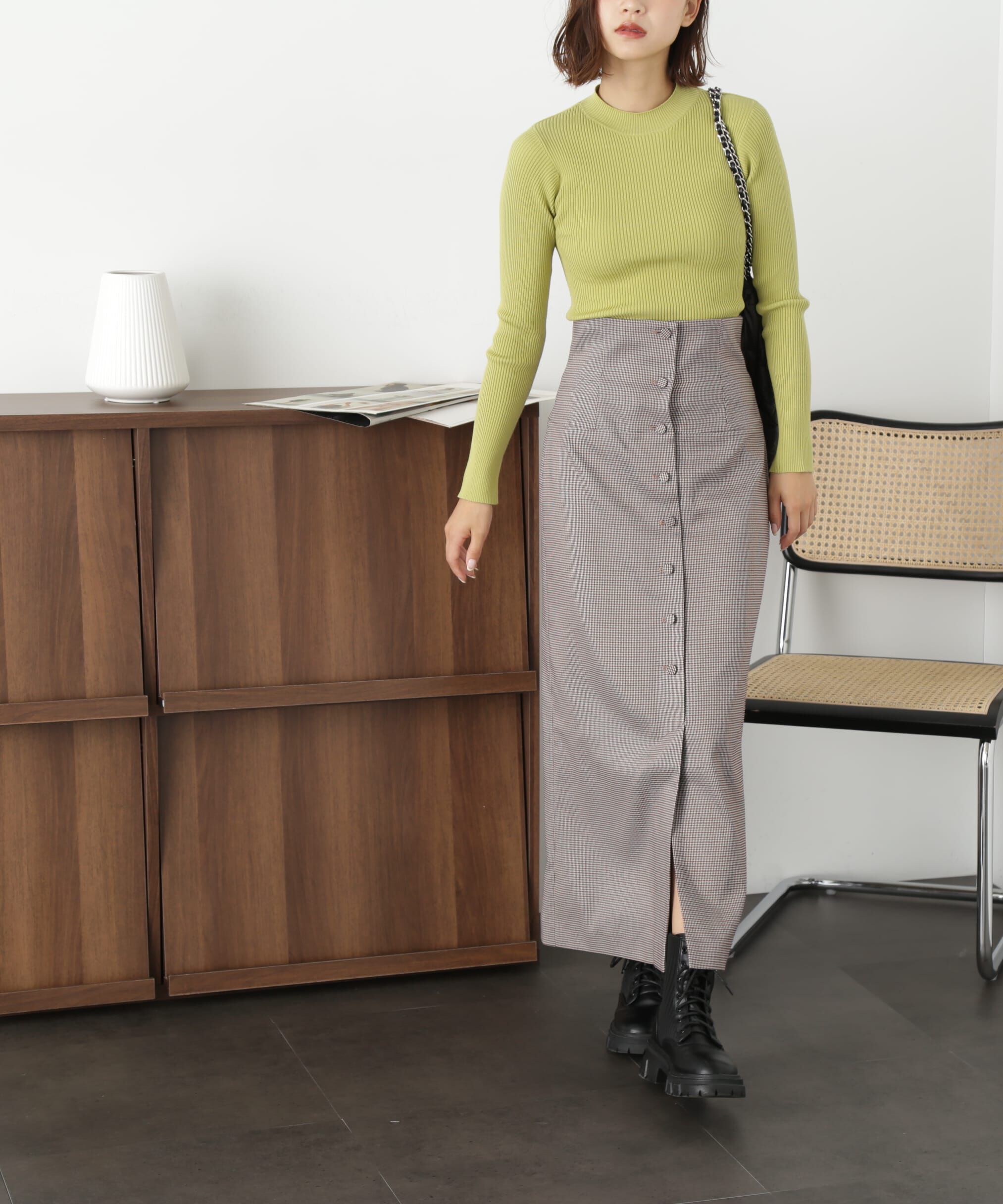  「[低身長サイズ/Sシリーズ]フロントボタンウエスト折り返しナロースカート」|スカート|