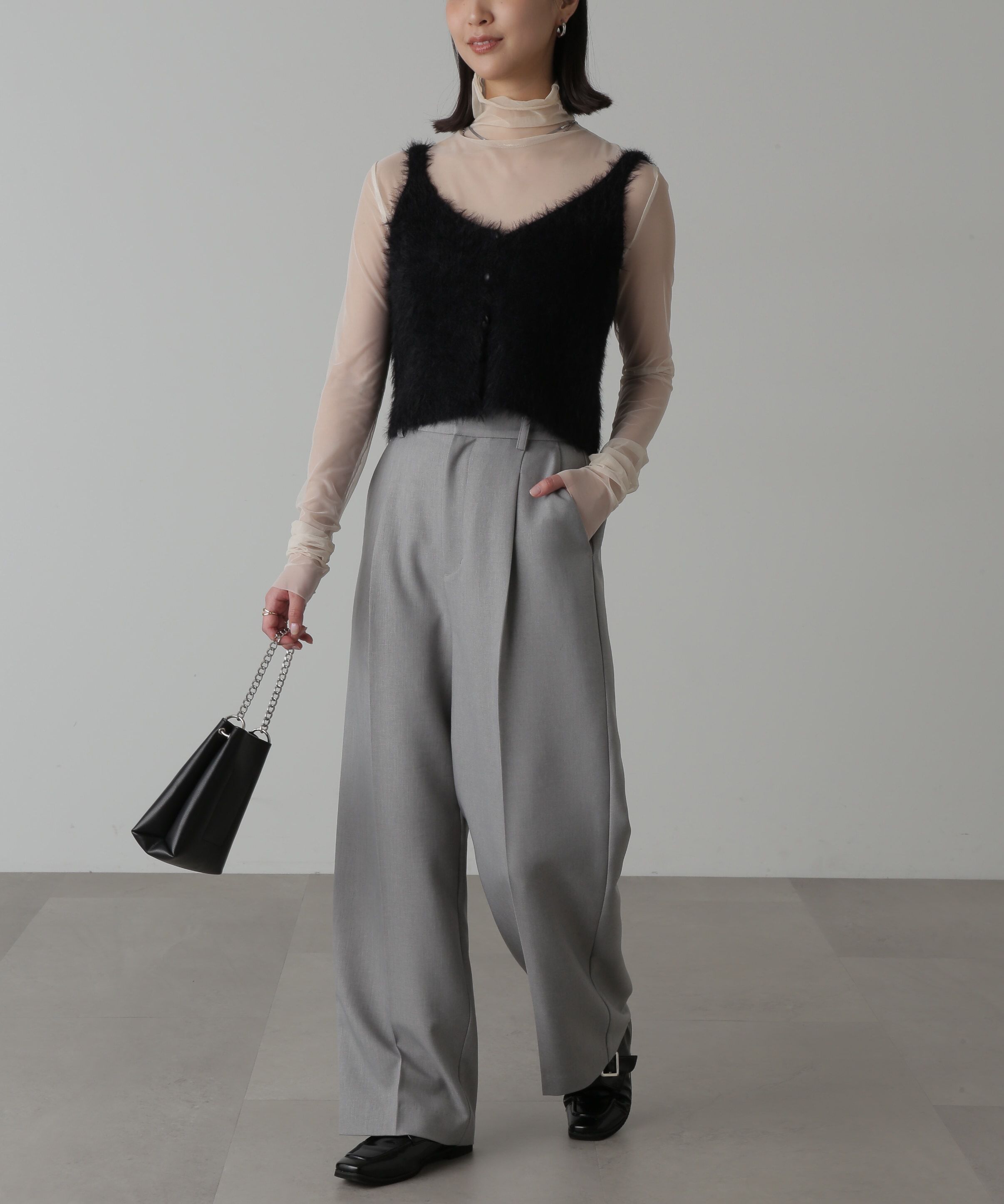  「フロントボタンシャギービスチェ」|ニット・セーター|