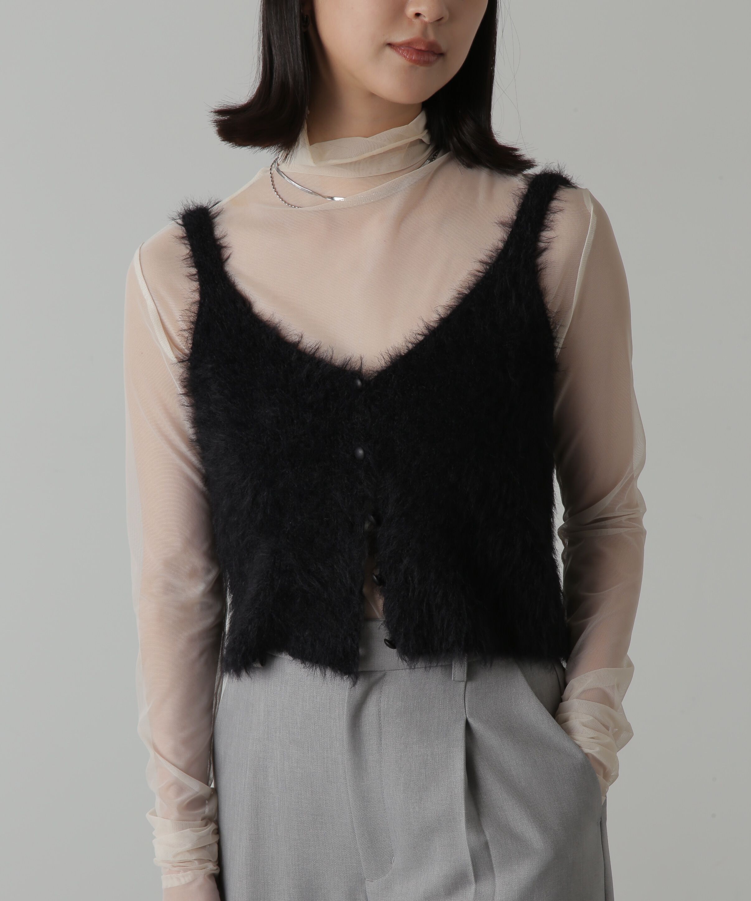  「フロントボタンシャギービスチェ」|ニット・セーター|