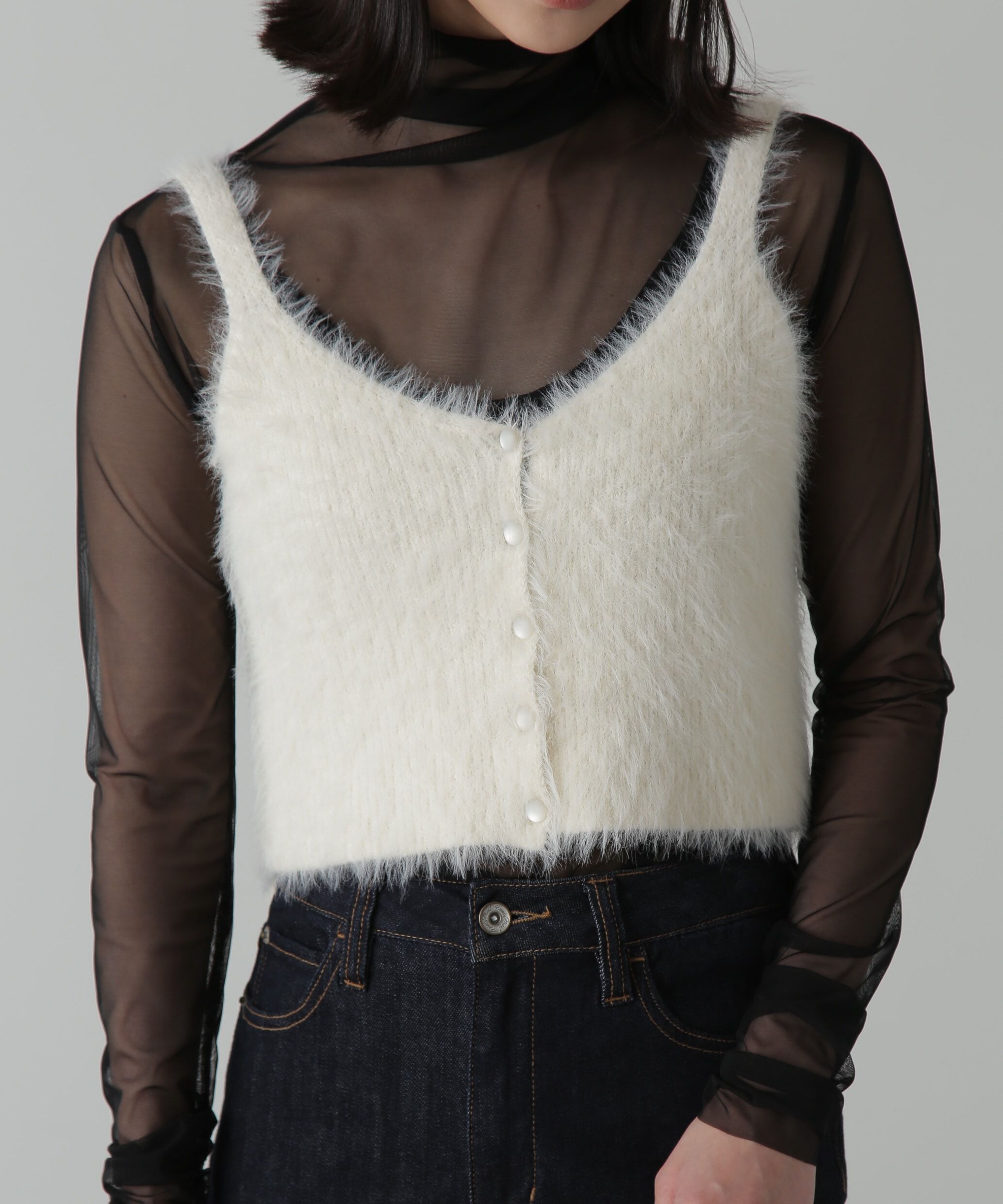  「フロントボタンシャギービスチェ」|ニット・セーター|