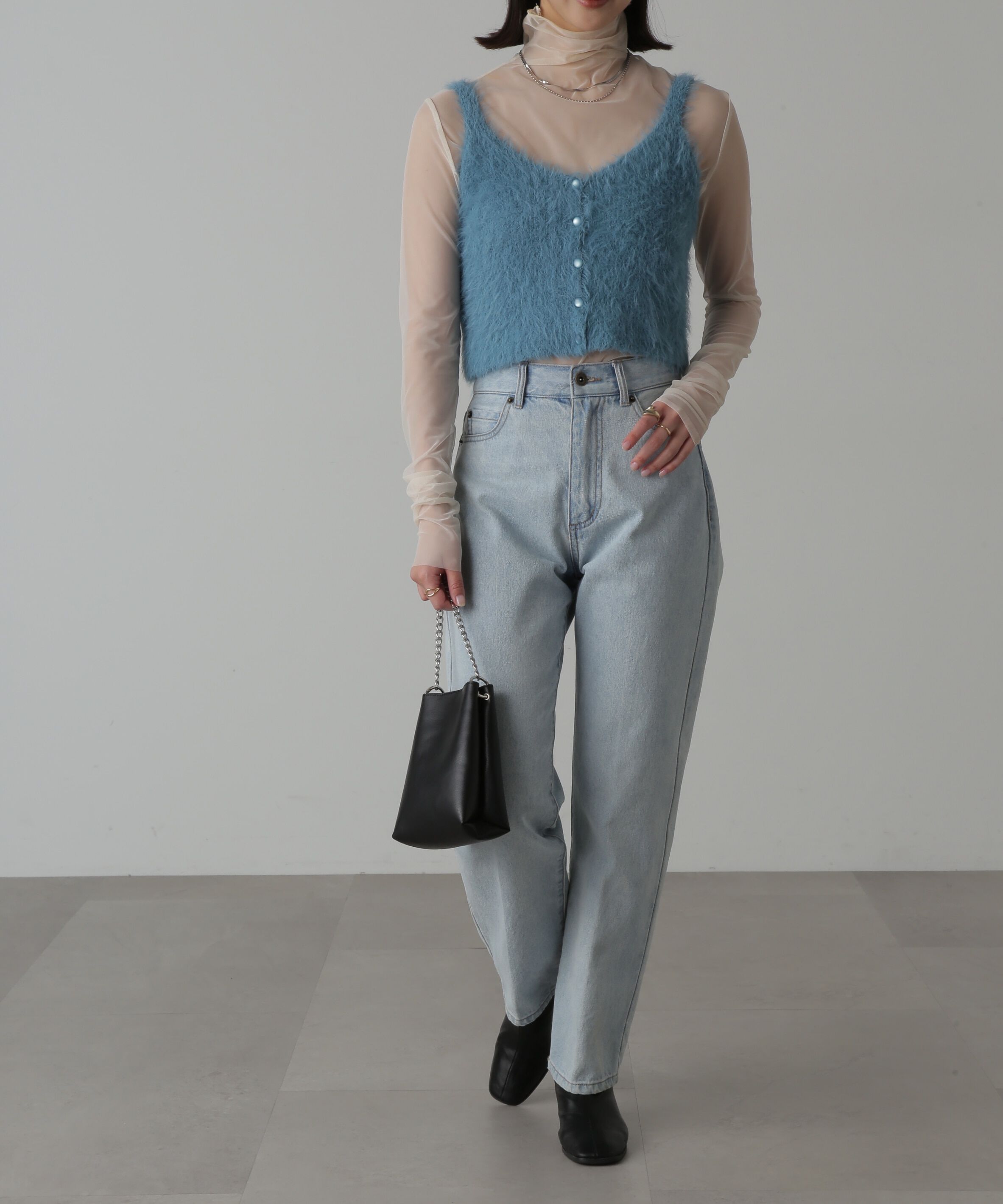  「フロントボタンシャギービスチェ」|ニット・セーター|