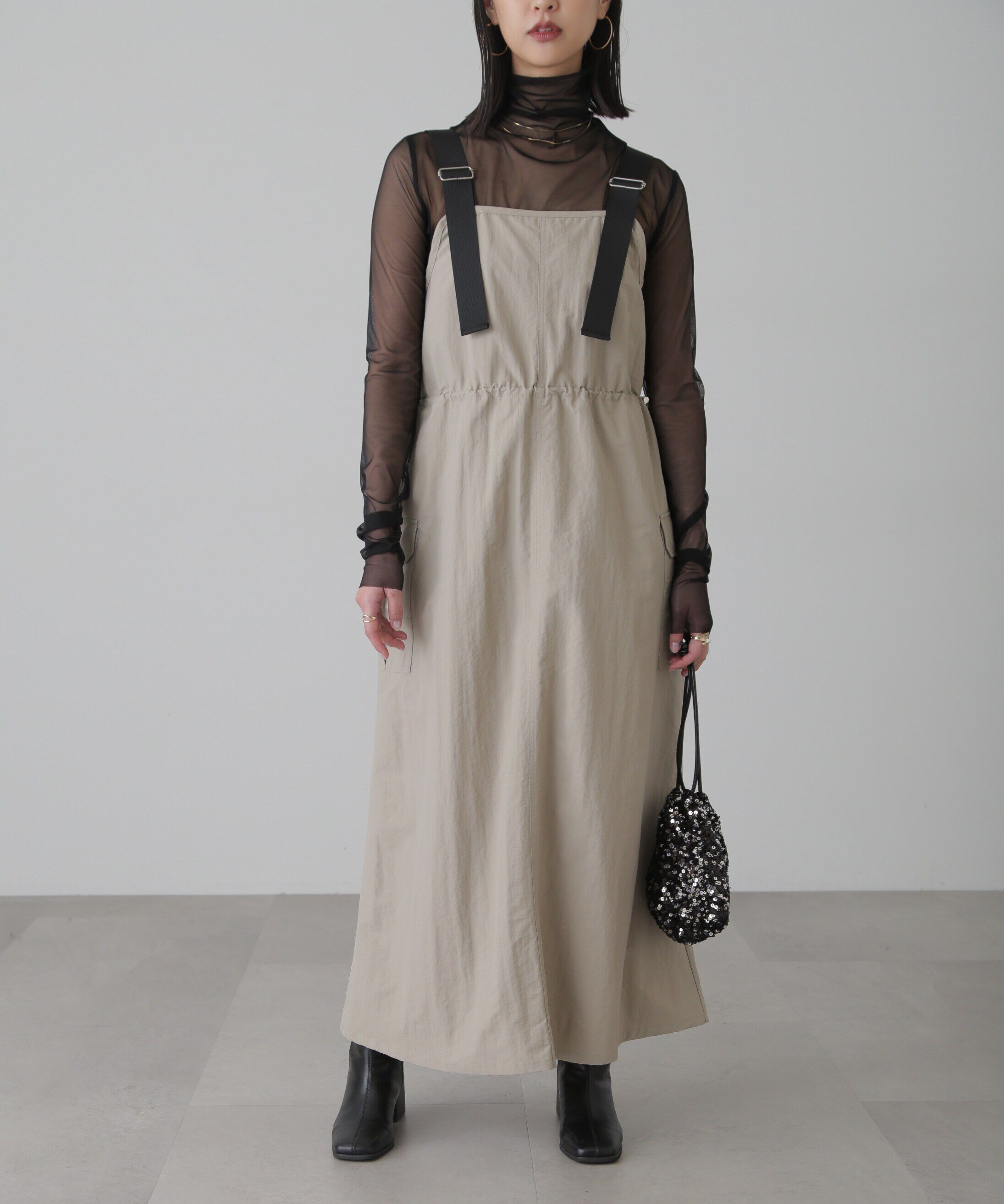  「ウエストドロストナイロンジャンパースカート」|ワンピース|