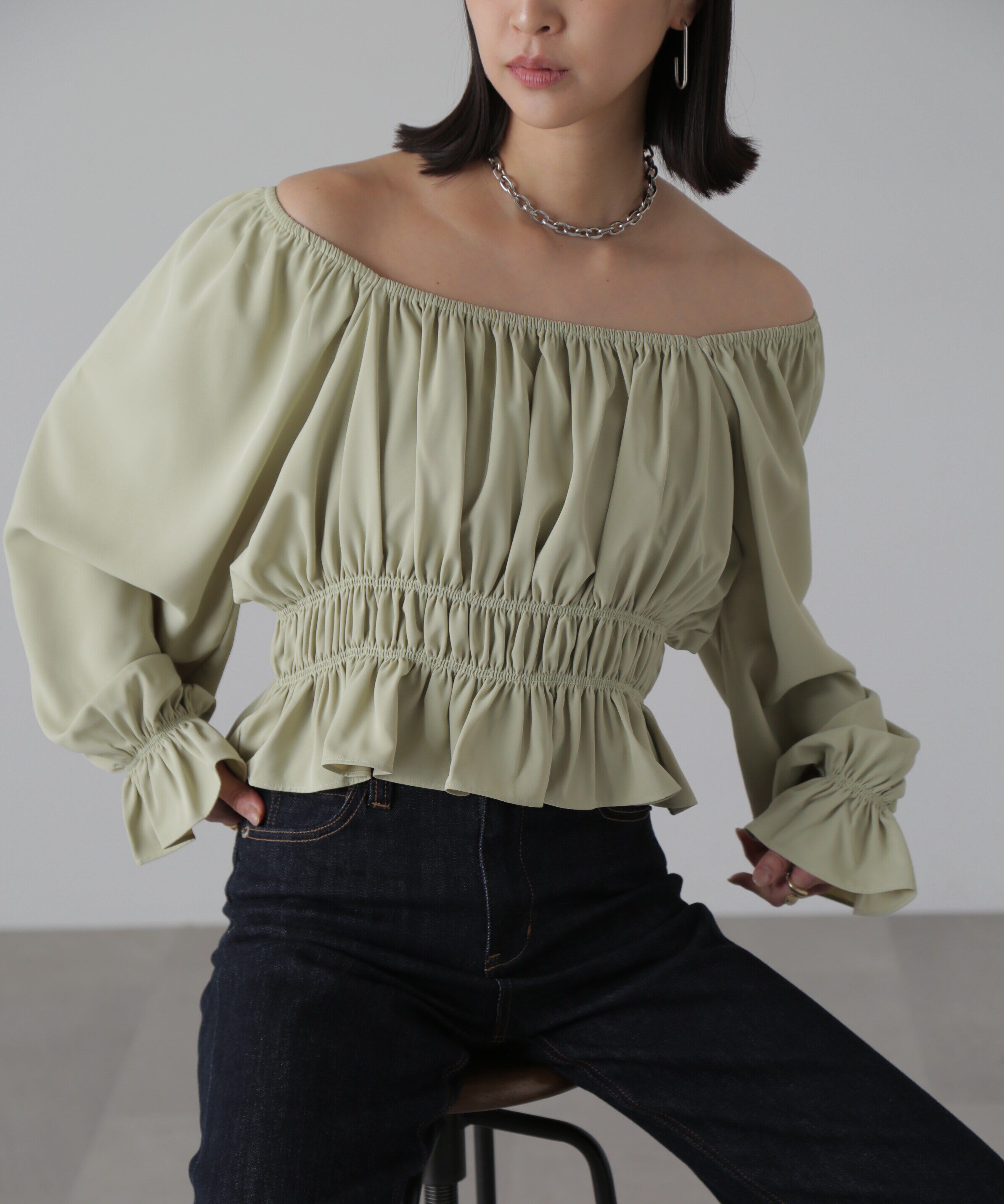  「スクエアネックシャーリングブラウス」|シャツ・ブラウス|