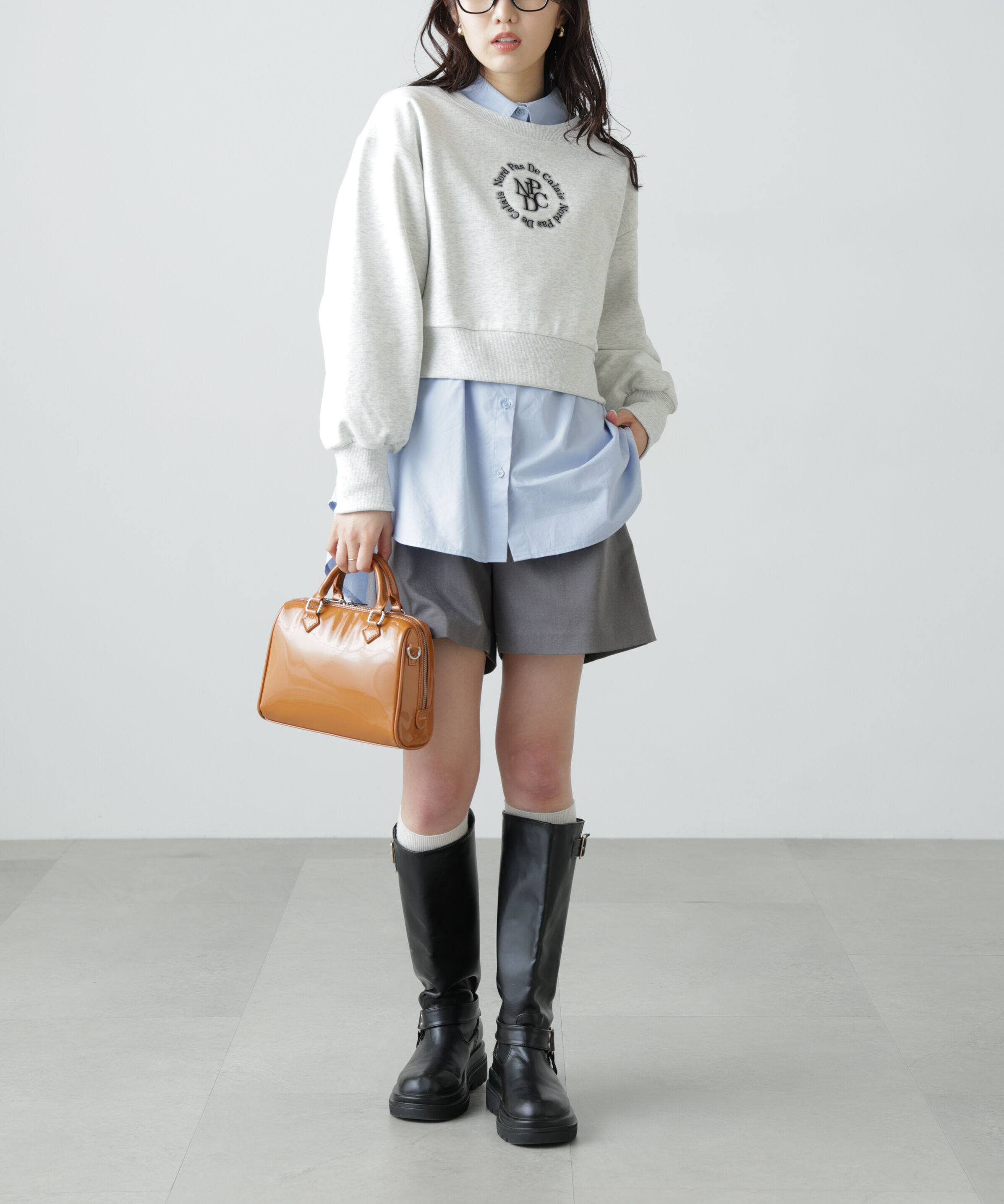  「サークルロゴ刺繍ショート丈スウェット」|Tシャツ・カットソー|