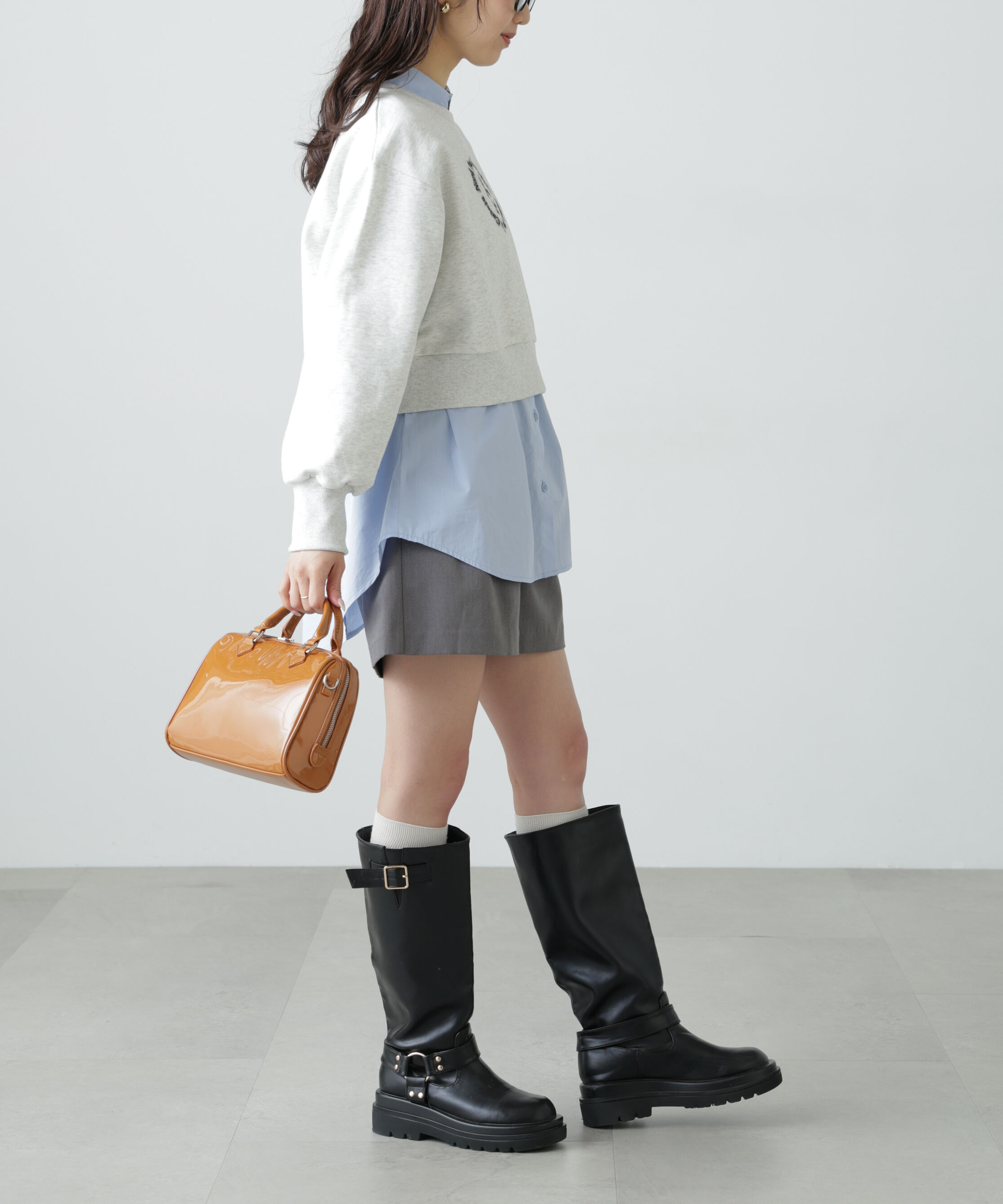  「サークルロゴ刺繍ショート丈スウェット」|Tシャツ・カットソー|