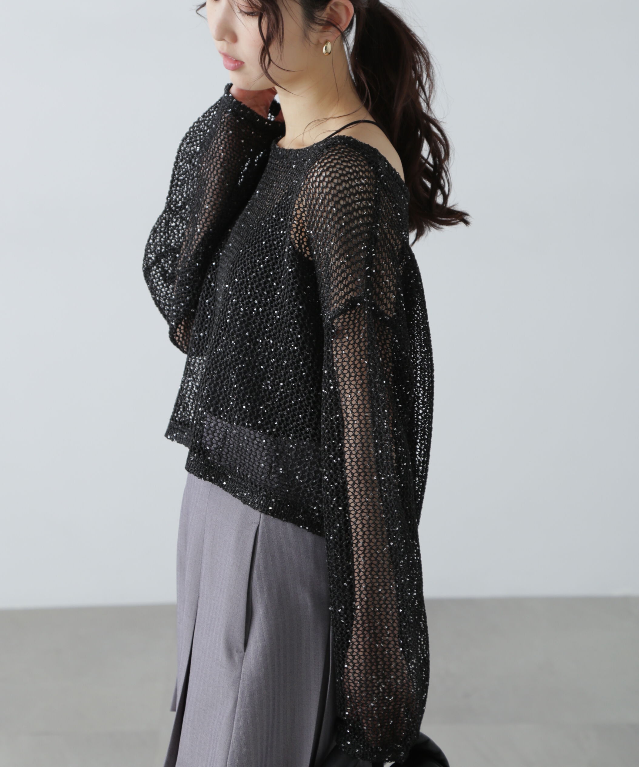  「メッシュスパンコールニット」|ニット・セーター|