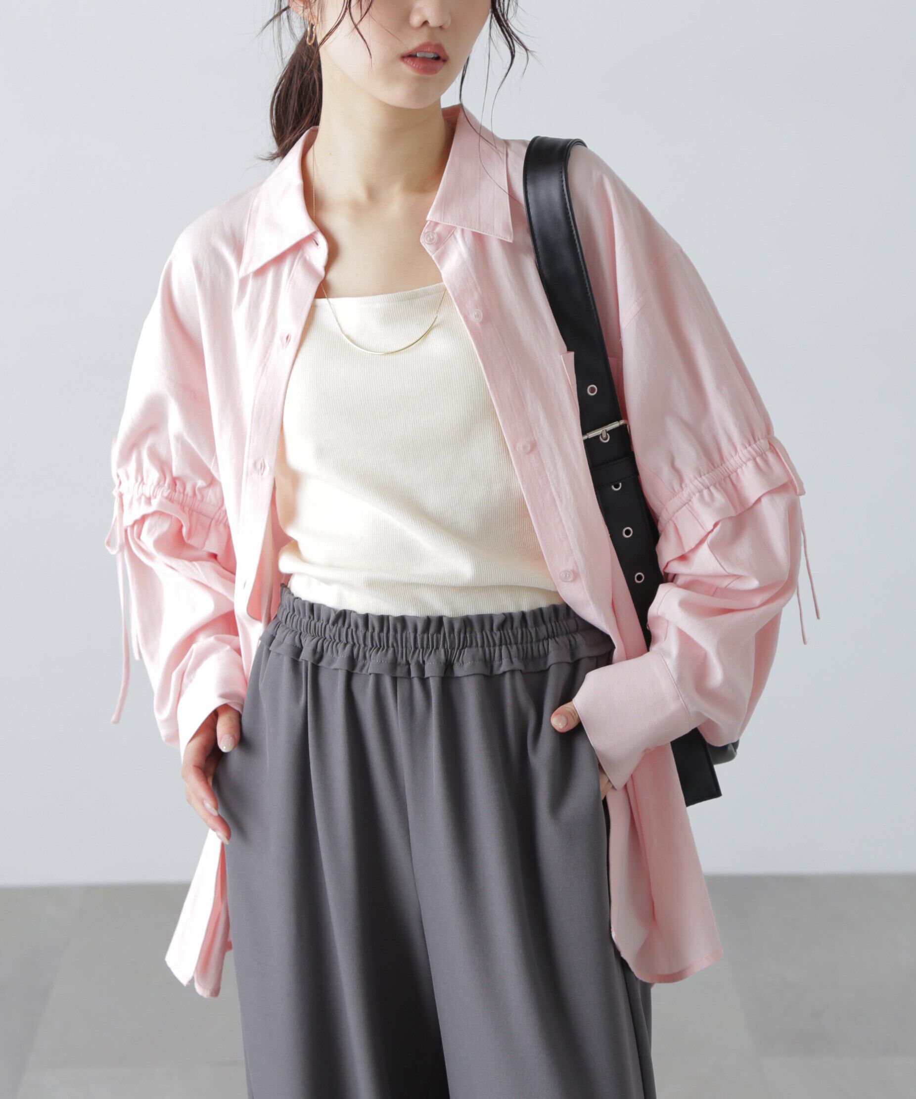  「袖ドロストオーバーシャツ」|シャツ・ブラウス|ピンク