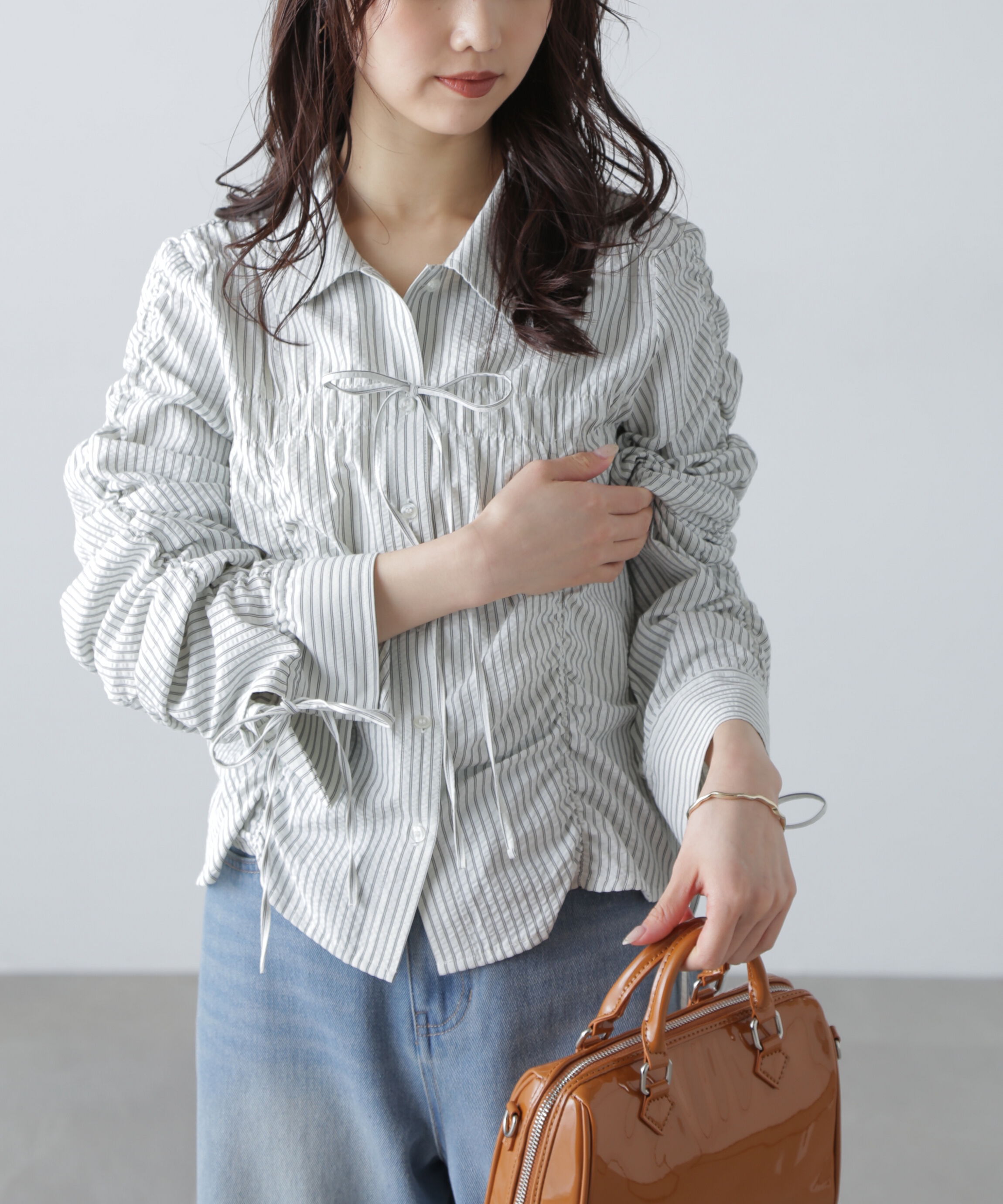  「シャーリングストライプシャツ」|シャツ・ブラウス|