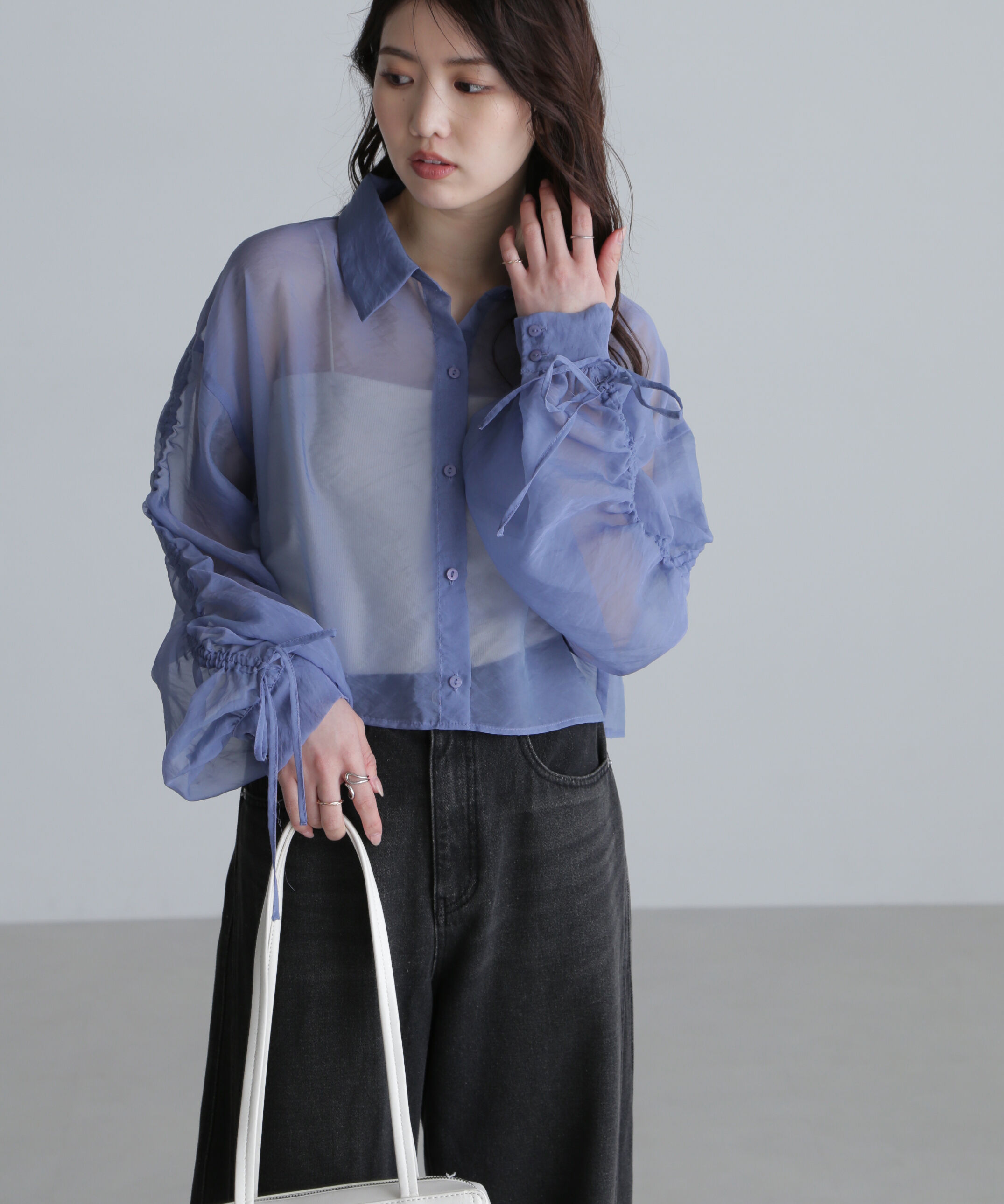  「シアー短丈袖ドロストシャツ」|シャツ・ブラウス|