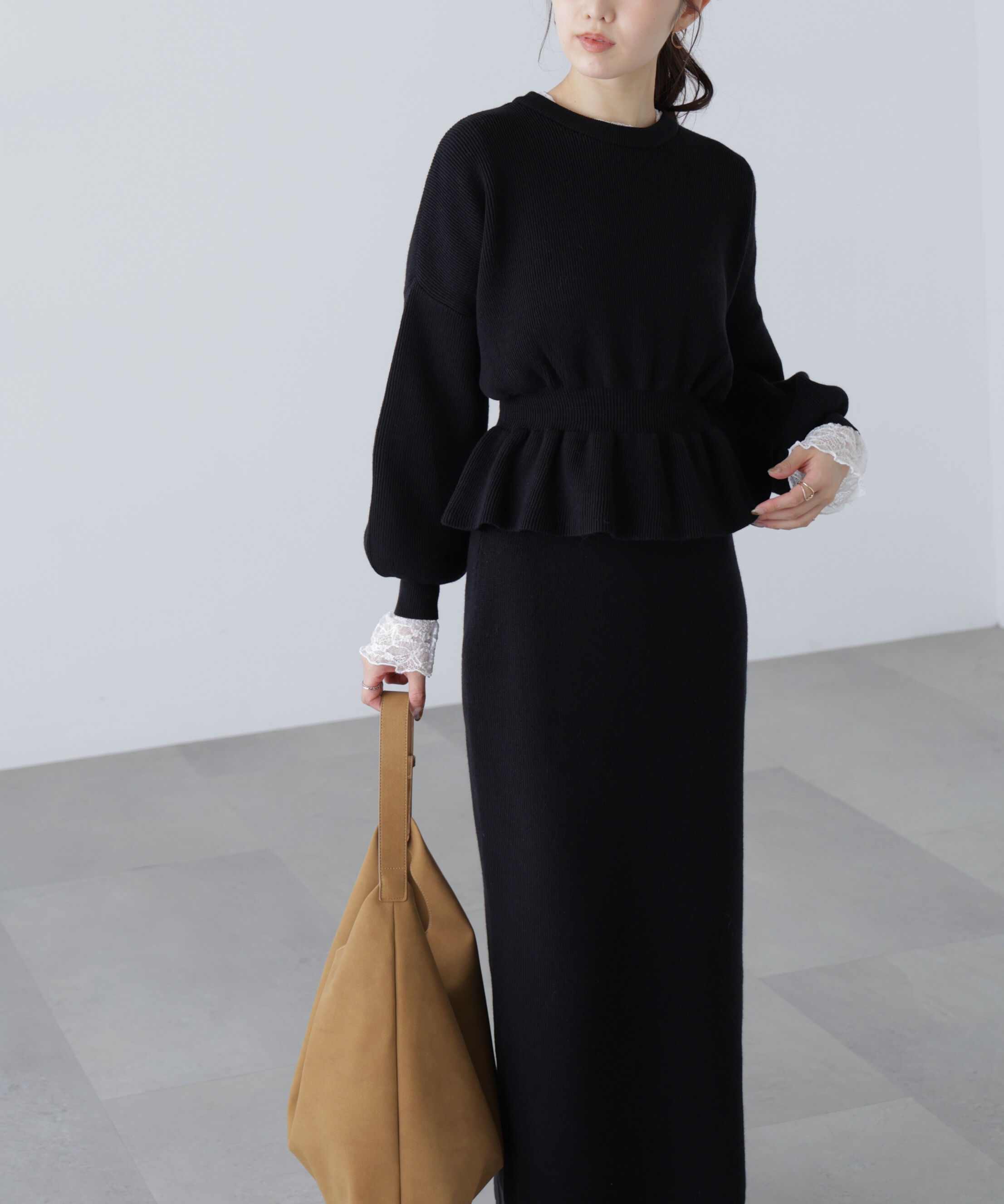  「ペプラムニットセットアップ」|ワンピース|