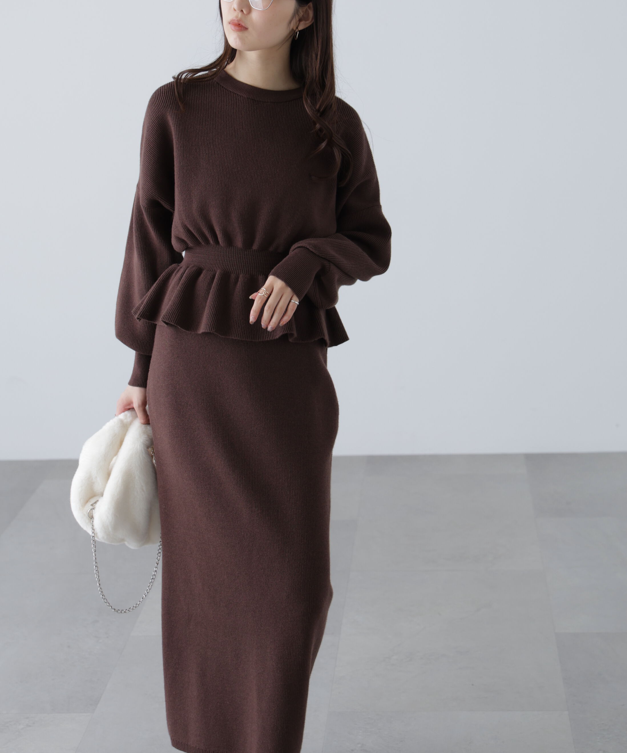  「ペプラムニットセットアップ」|ワンピース|