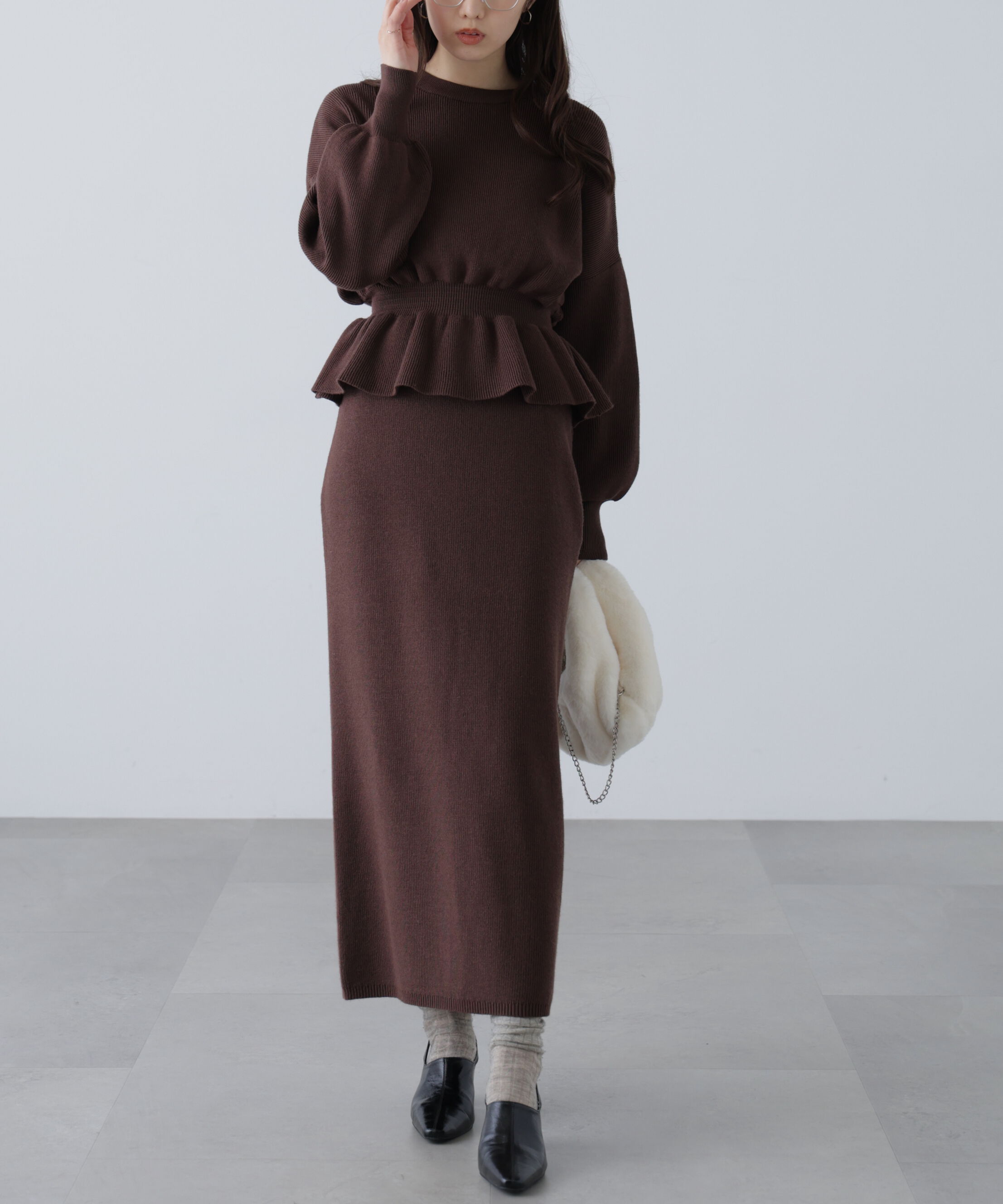  「ペプラムニットセットアップ」|ワンピース|