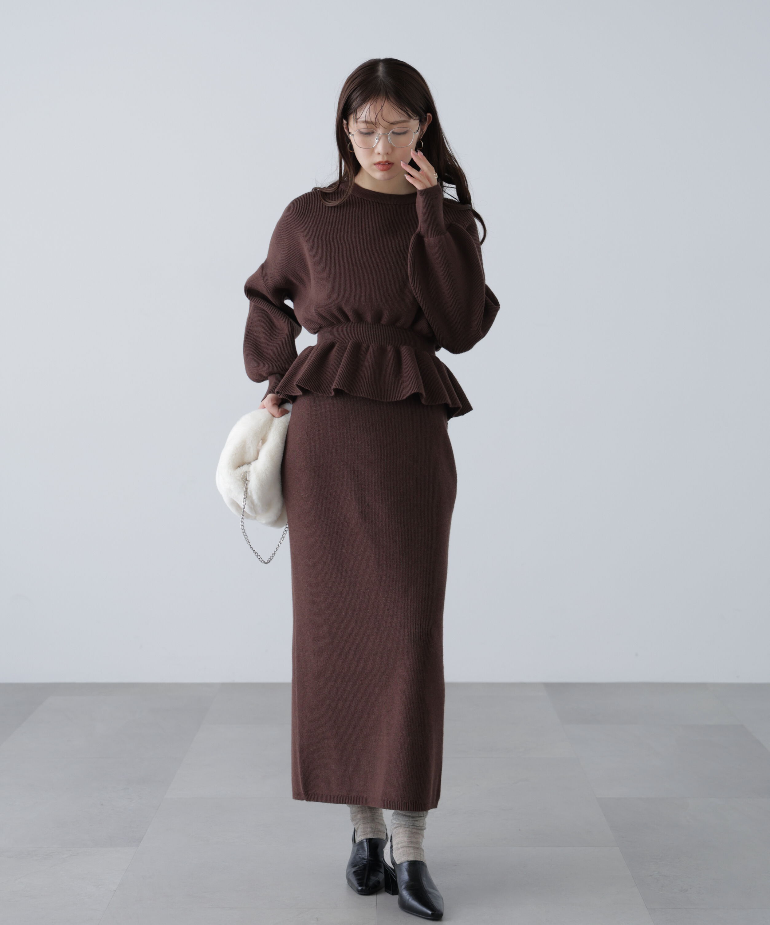  「ペプラムニットセットアップ」|ワンピース|