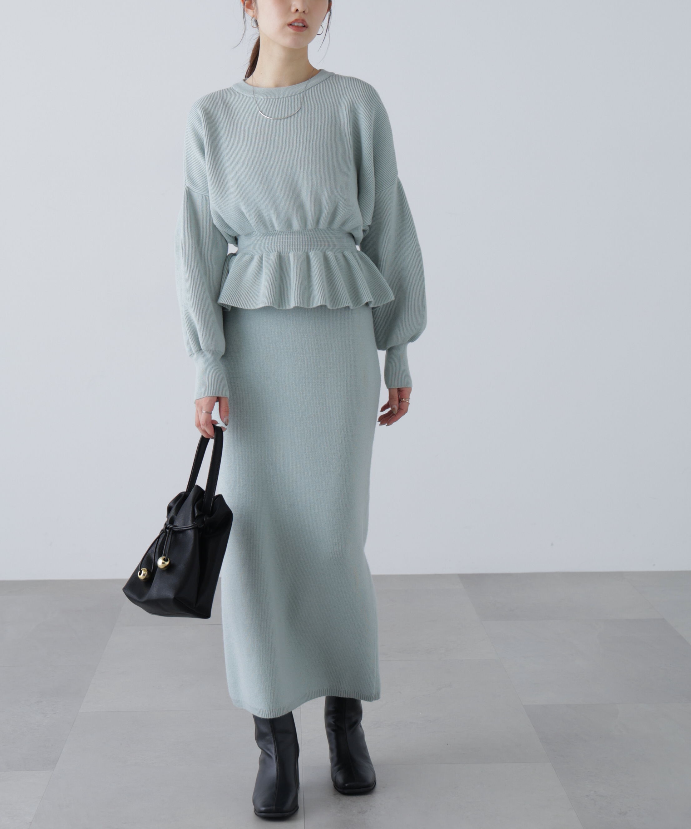  「ペプラムニットセットアップ」|ワンピース|