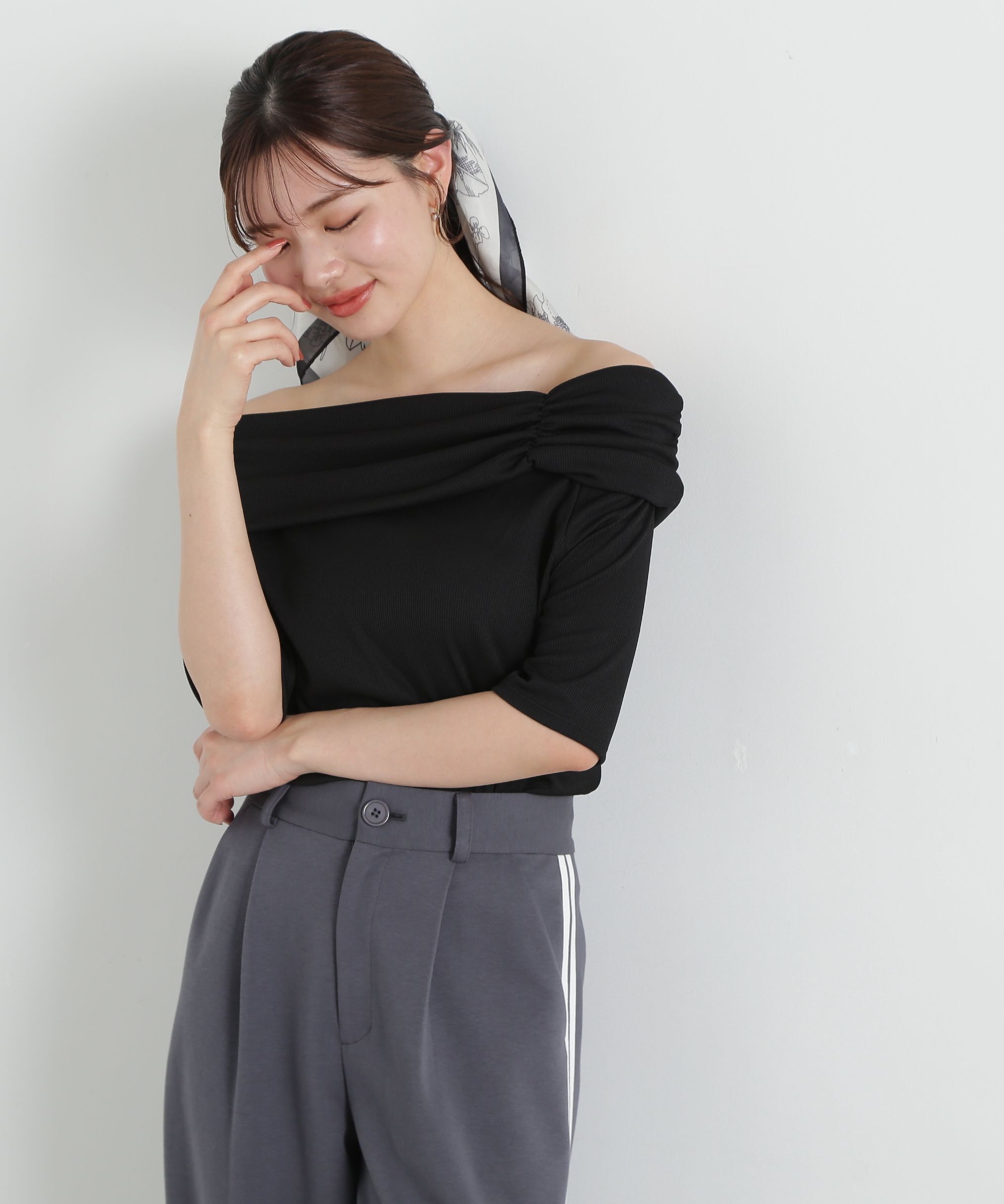 PROPORTION BODY DRESSING「デザインオフショルカットソー」|Tシャツ・カットソー|ブラック