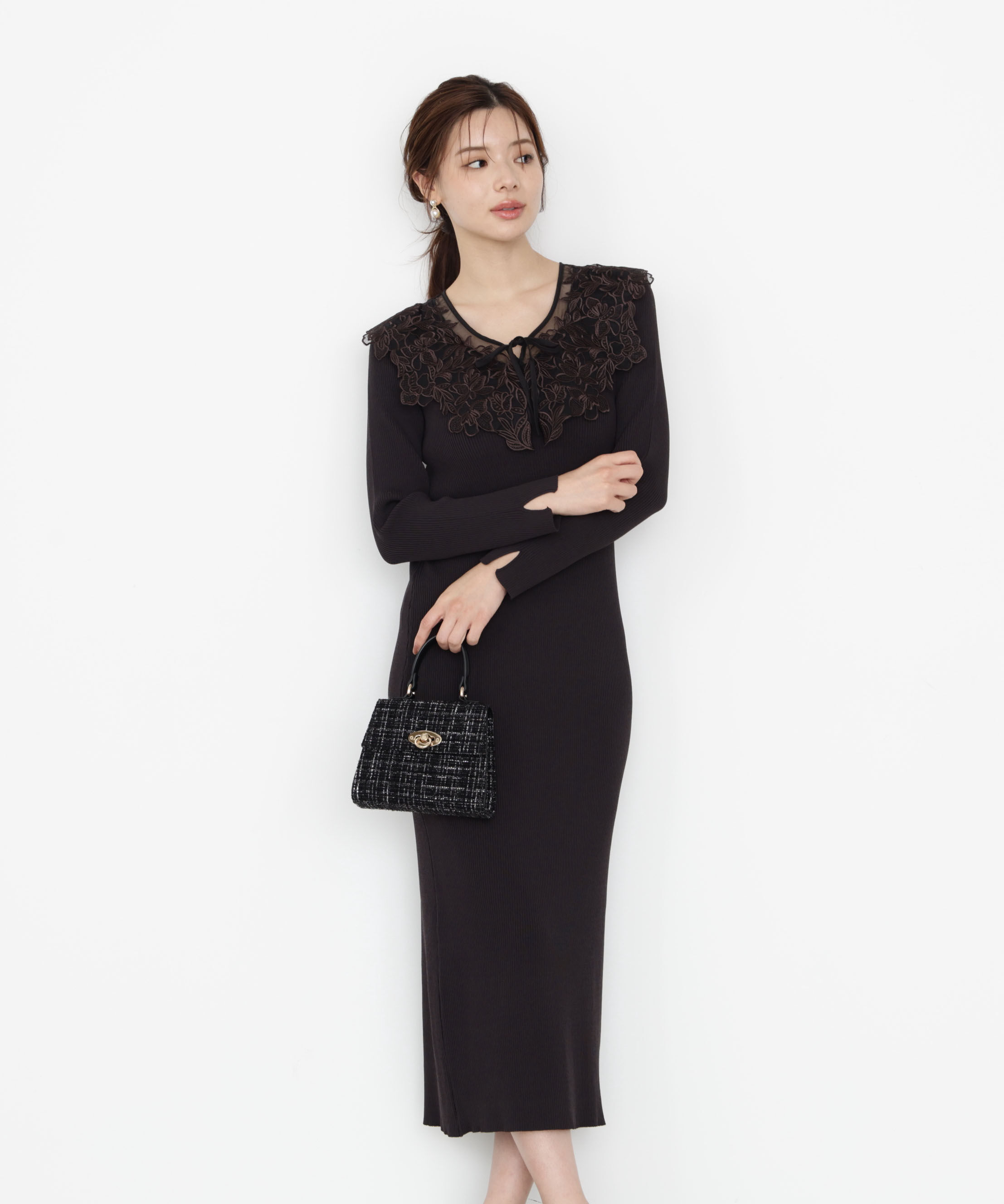 PROPORTION BODY DRESSING「ケープ風レース付きニットワンピース 25AW」|ワンピース|