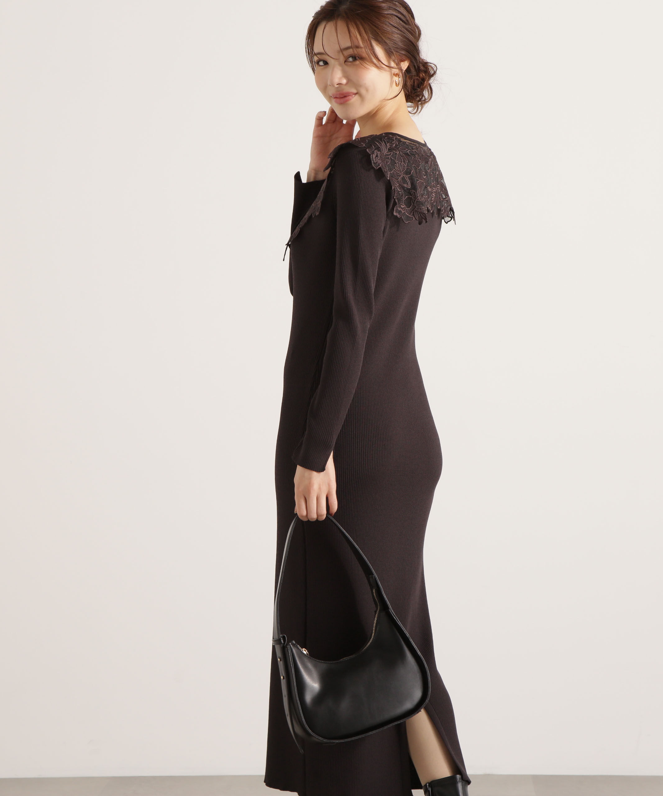 PROPORTION BODY DRESSING「ケープ風レース付きニットワンピース 25AW」|ワンピース|