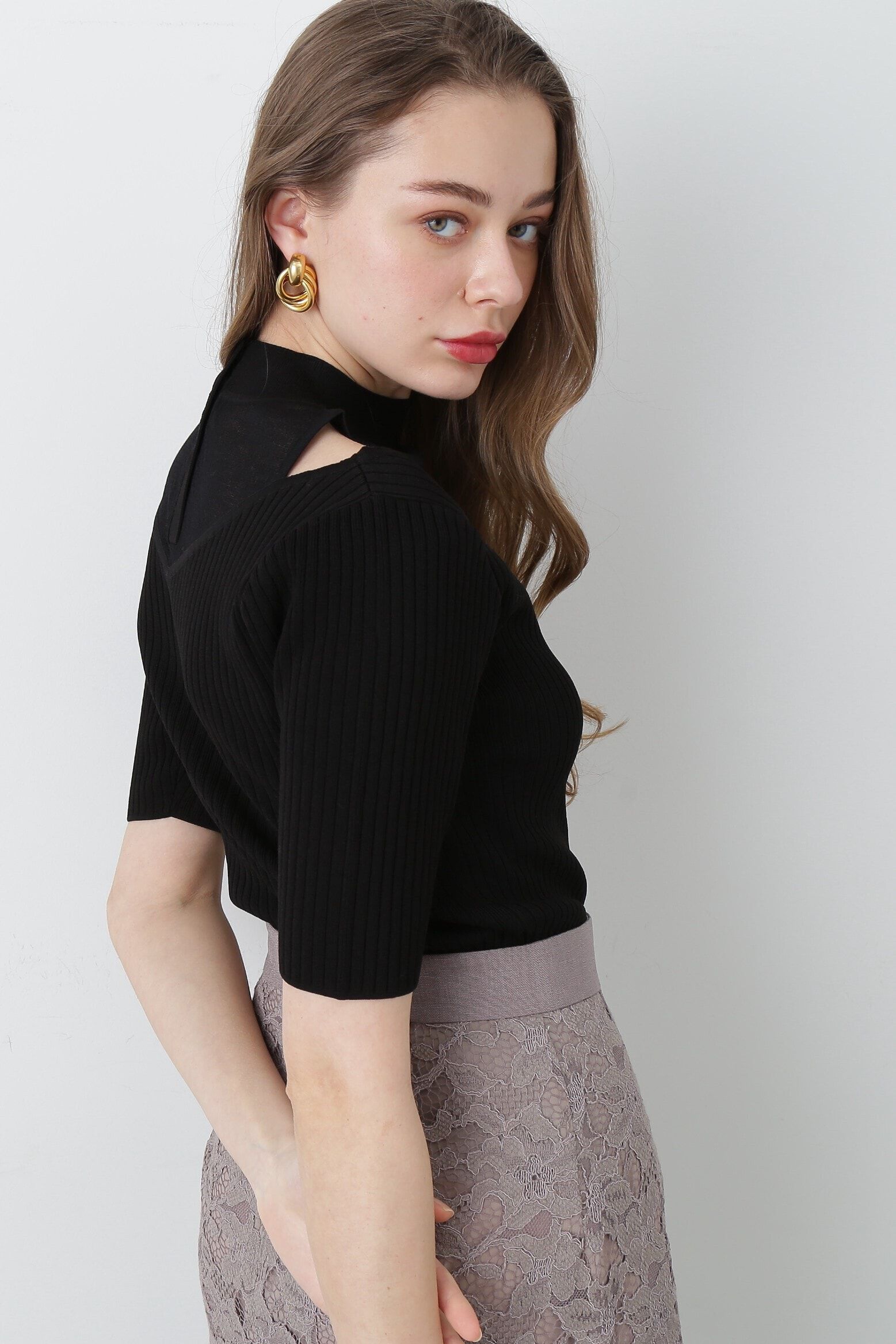  「◆シースルーモックネックニット」|ニット・セーター|