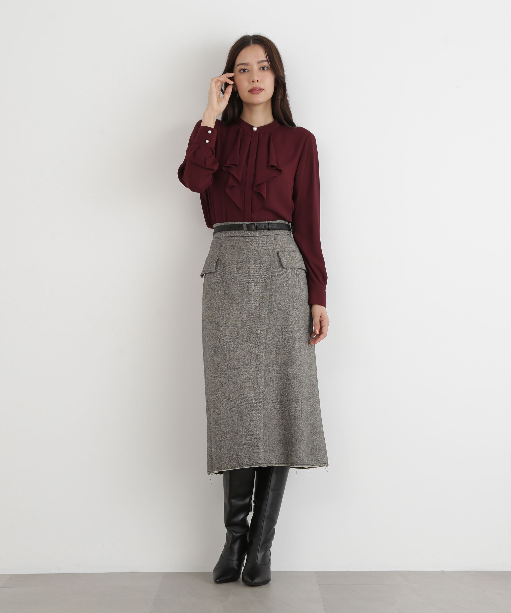  「◆クラシカルツイードレザーベルト付きスカート」|スカート|