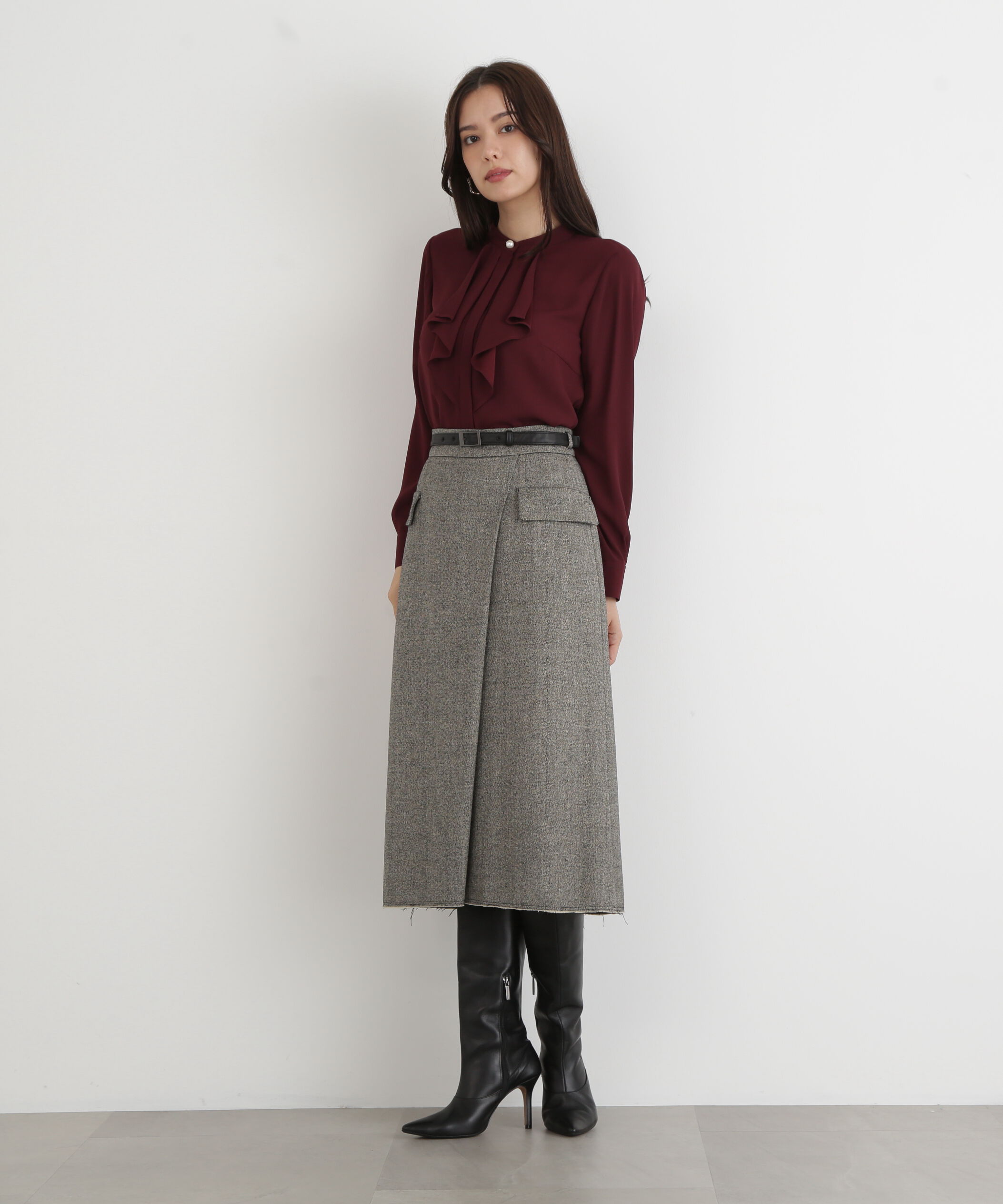  「◆クラシカルツイードレザーベルト付きスカート」|スカート|