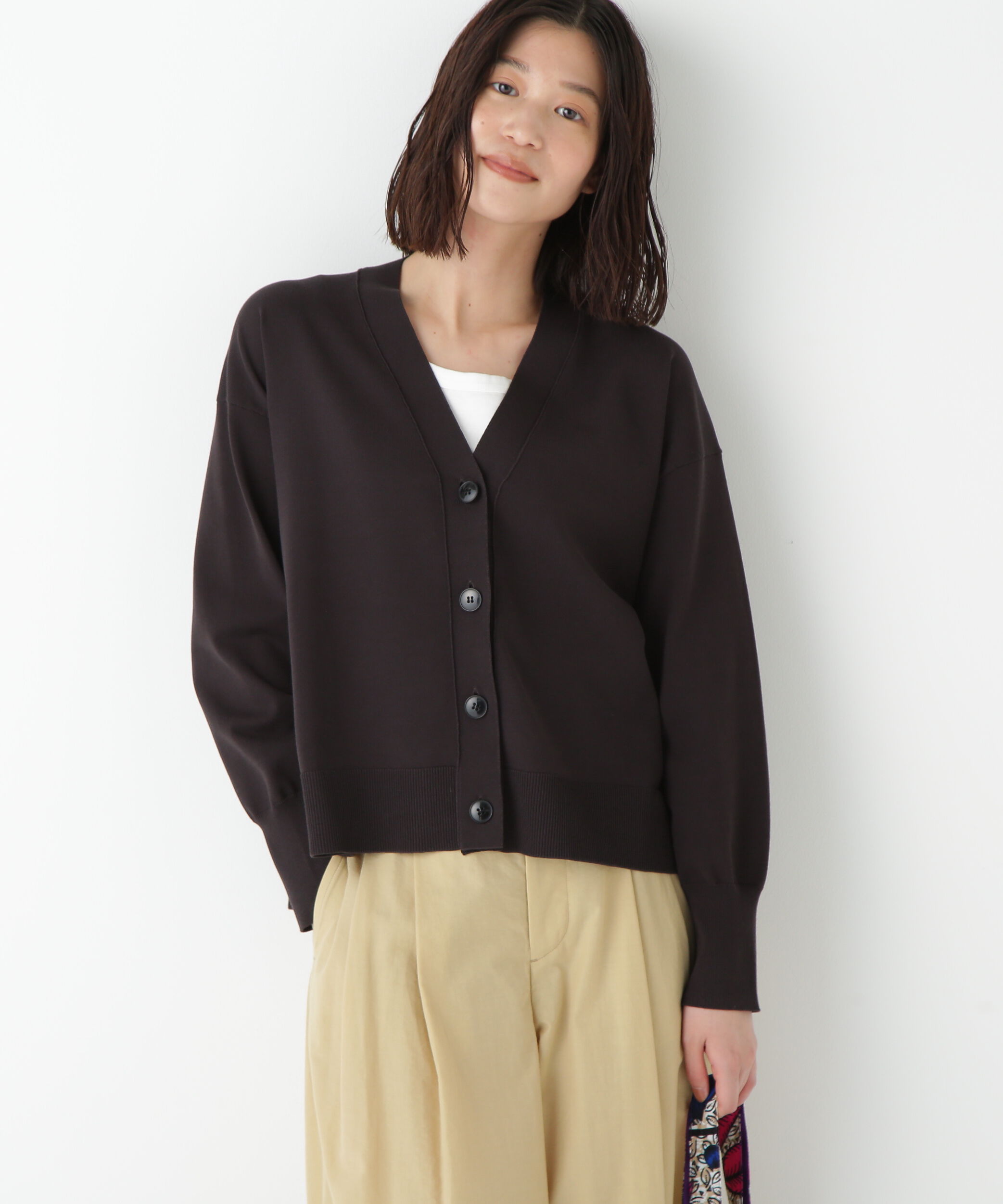  「◆オーガニックコットン混プレーティングカーディガン」|ニット・セーター|ダークブラウ