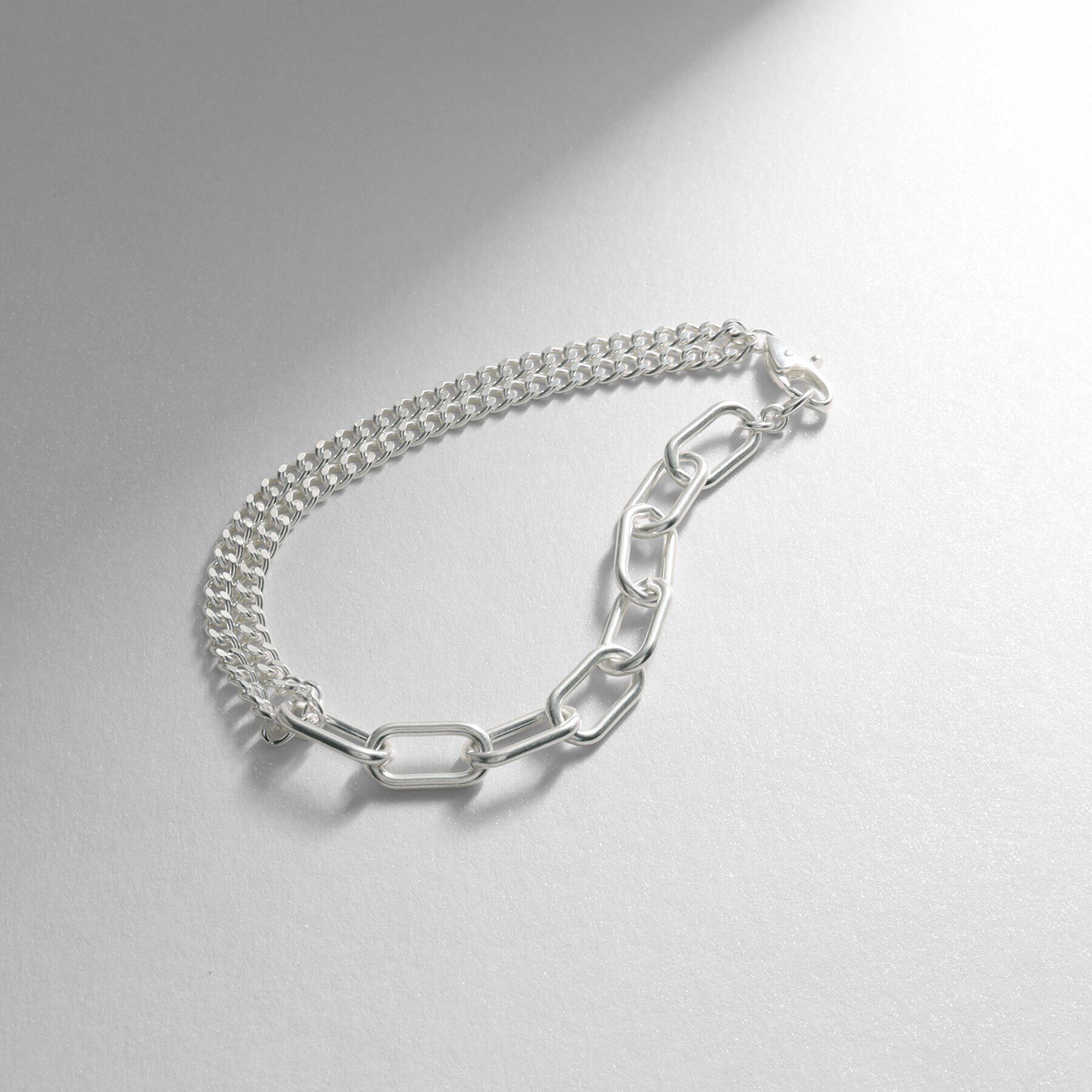 COCOSHNIK ONKITSCH「シルバー ミックスチェーン ケーブルカーブ ドレープ ブレスレット」|ブレスレット・バングル|シルバー(600)