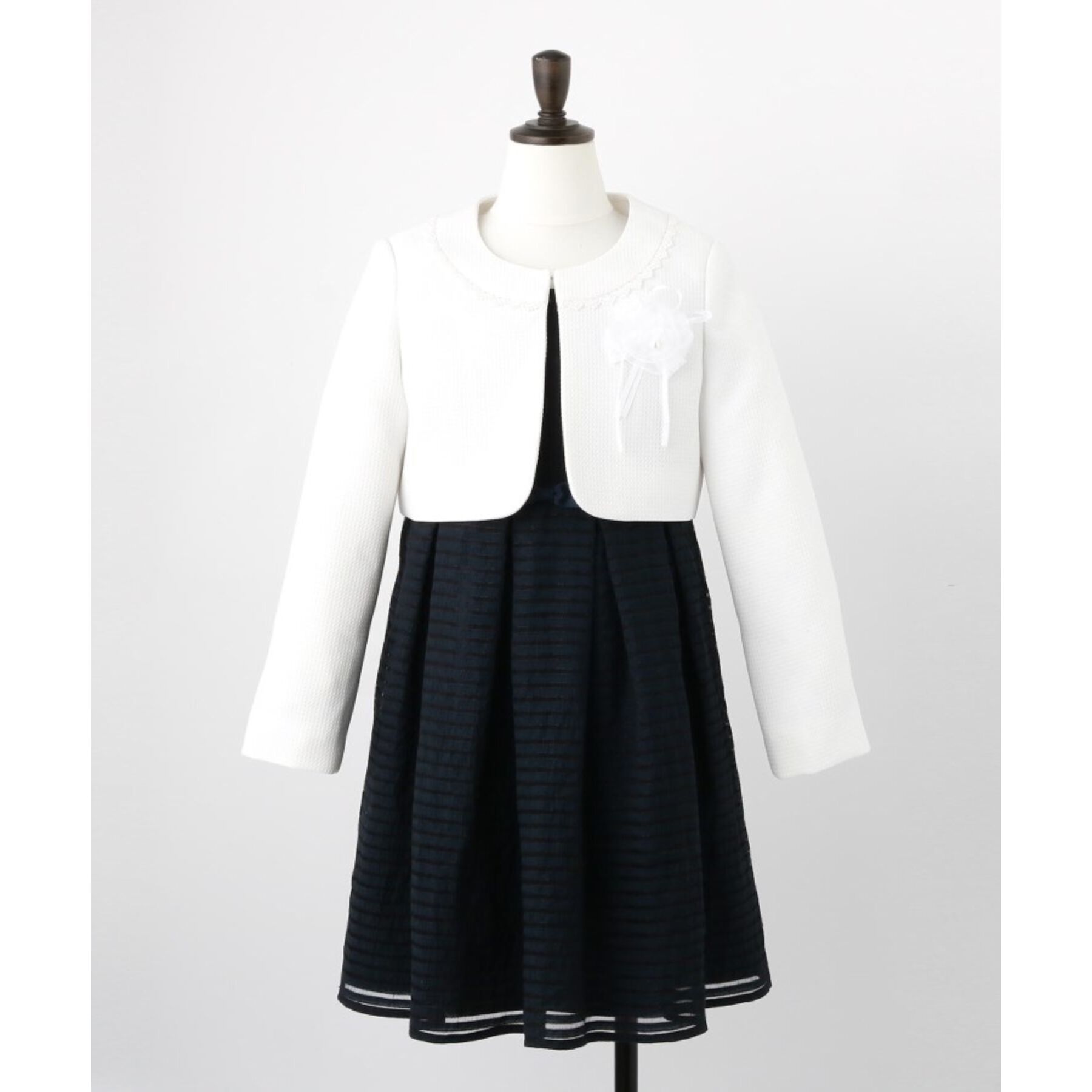 SHOO･LA･RUE「【110-130cm/3点セット/セレモニー/入卒】シアーボーダーワンピース」|その他|アイボリー(704)