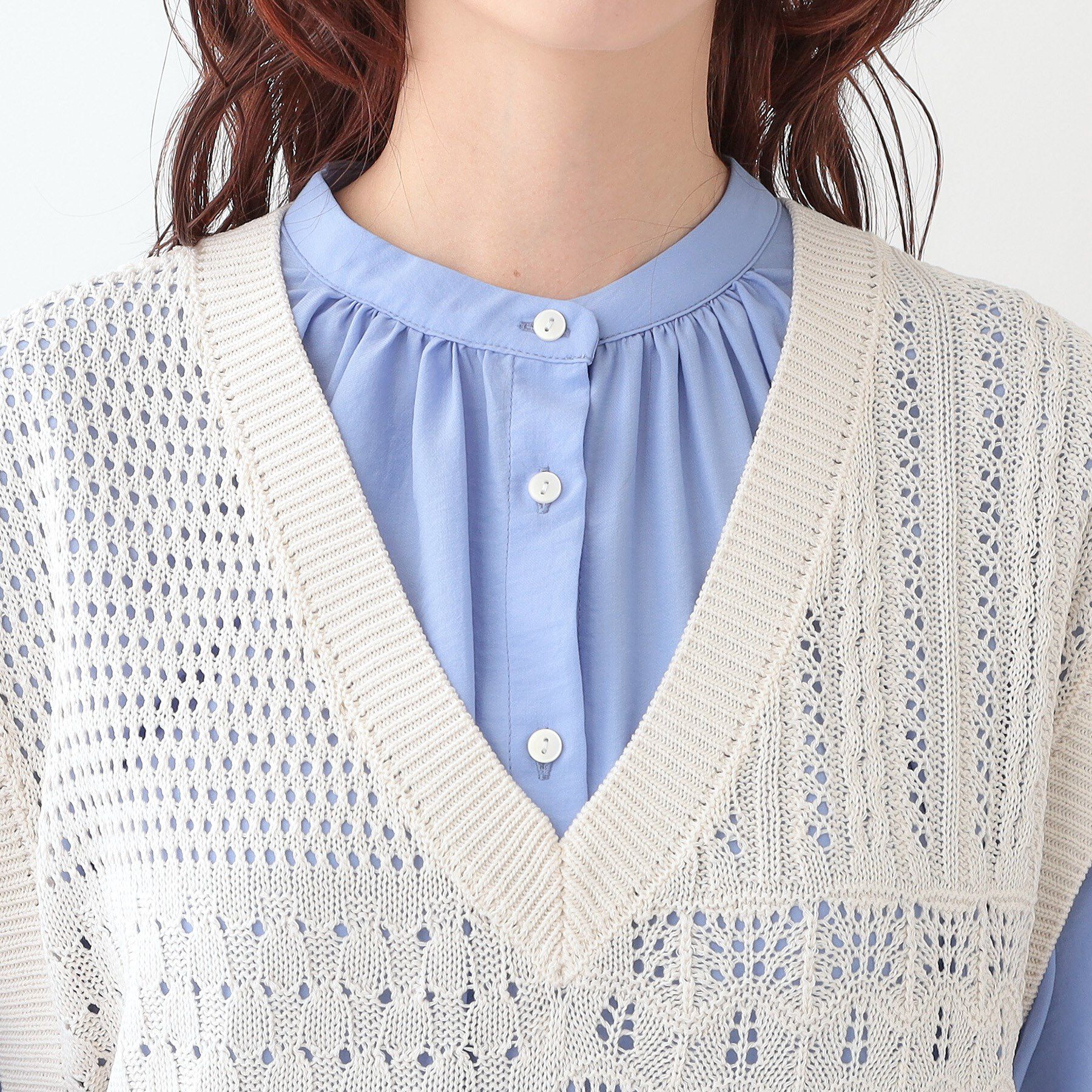 SHOO･LA･RUE「パッチワーク風 編み地切替えニットベスト」|ベスト・ジレ|