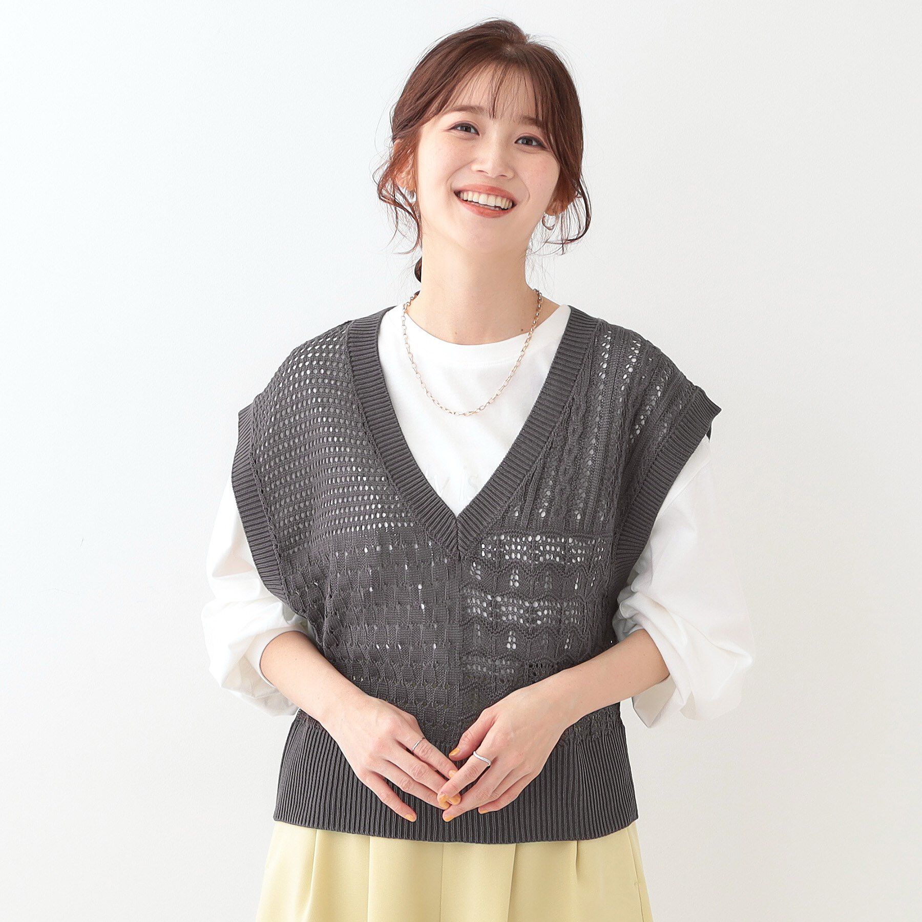 SHOO･LA･RUE「パッチワーク風 編み地切替えニットベスト」|ベスト・ジレ|