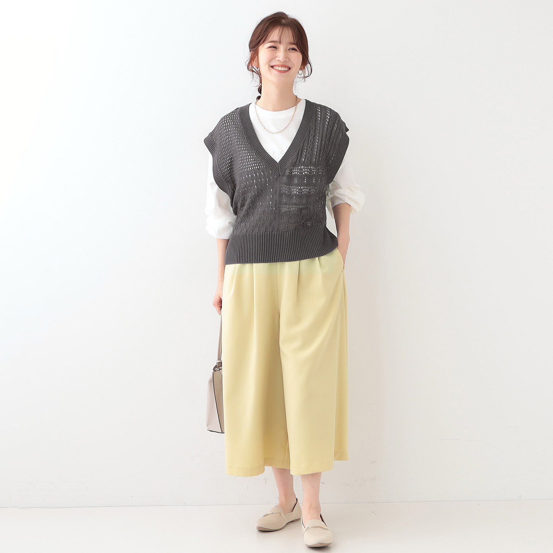 SHOO･LA･RUE「パッチワーク風 編み地切替えニットベスト」|ベスト・ジレ|