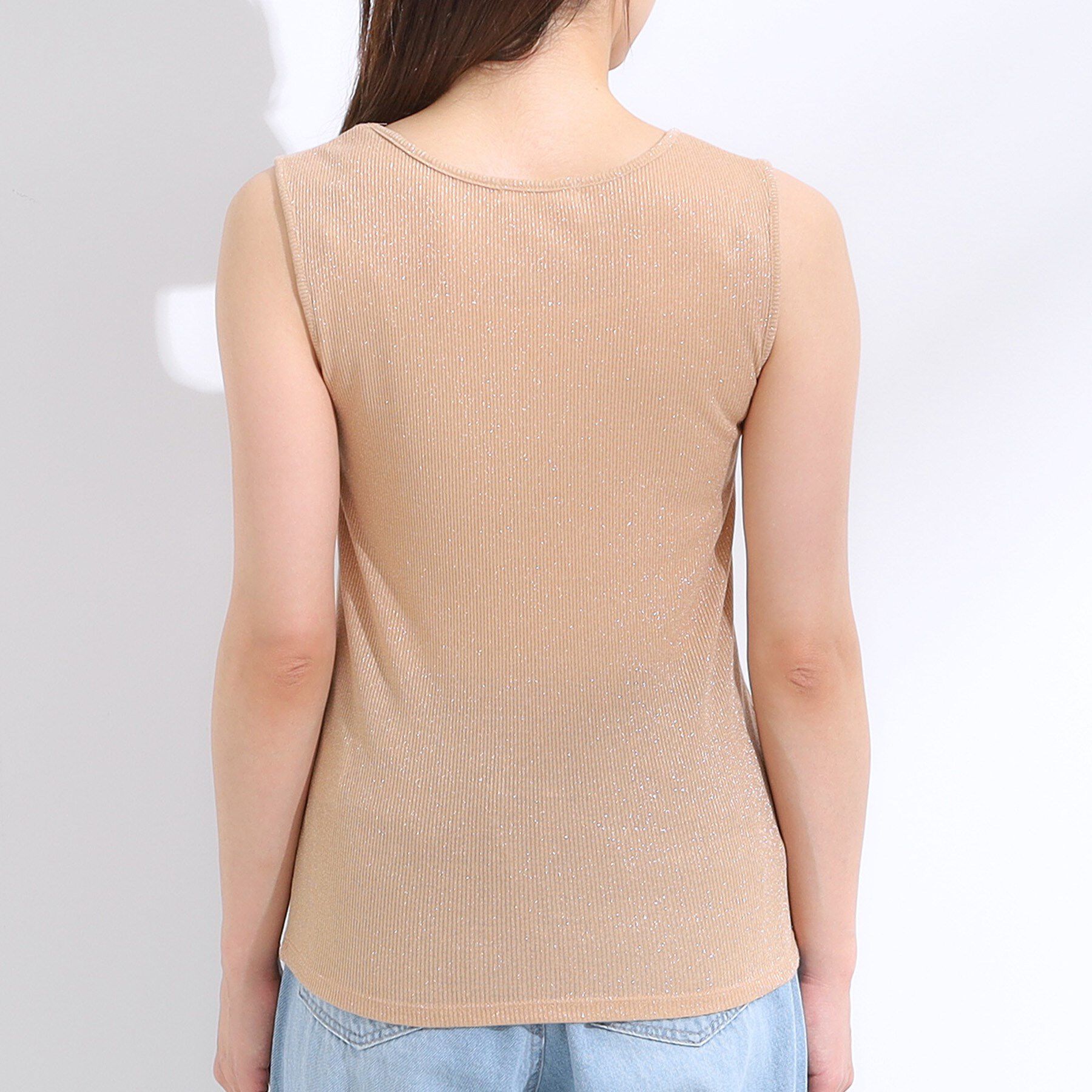 SHOO･LA･RUE「【S-LL】デコルテラインをきれいに魅せる ラメテレコタンクトップ」|キャミソール|