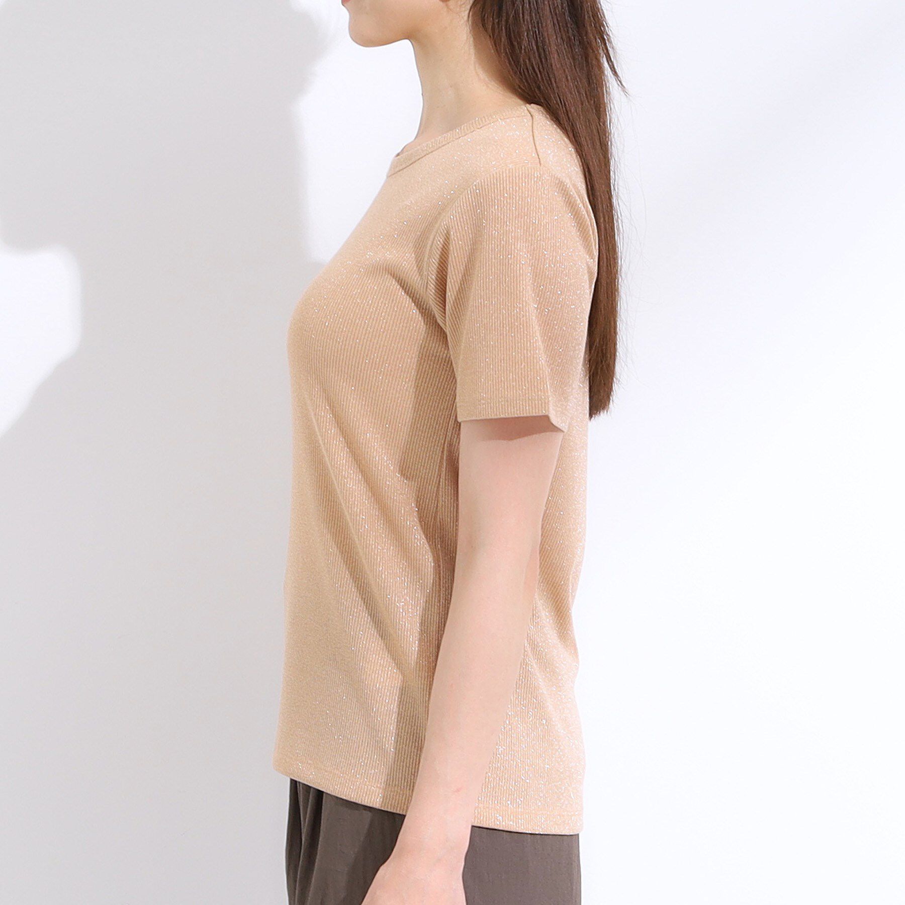 SHOO･LA･RUE「【S-LL】大人のラメ感 テレコ半袖トップス」|Tシャツ・カットソー|