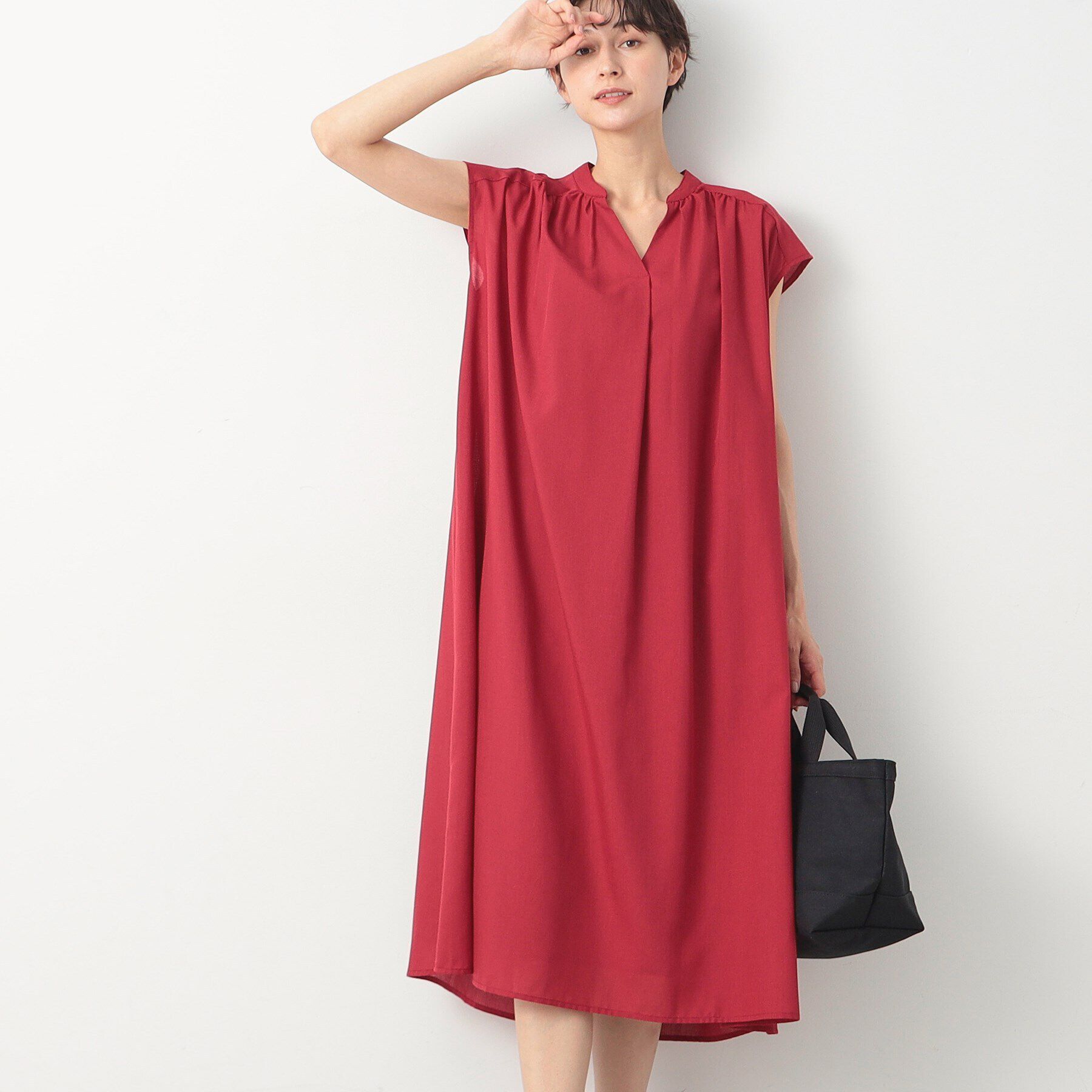 Dessin「【洗える】フレンチスリーブワンピース」|ワンピース|ﾚｯﾄﾞ(063)