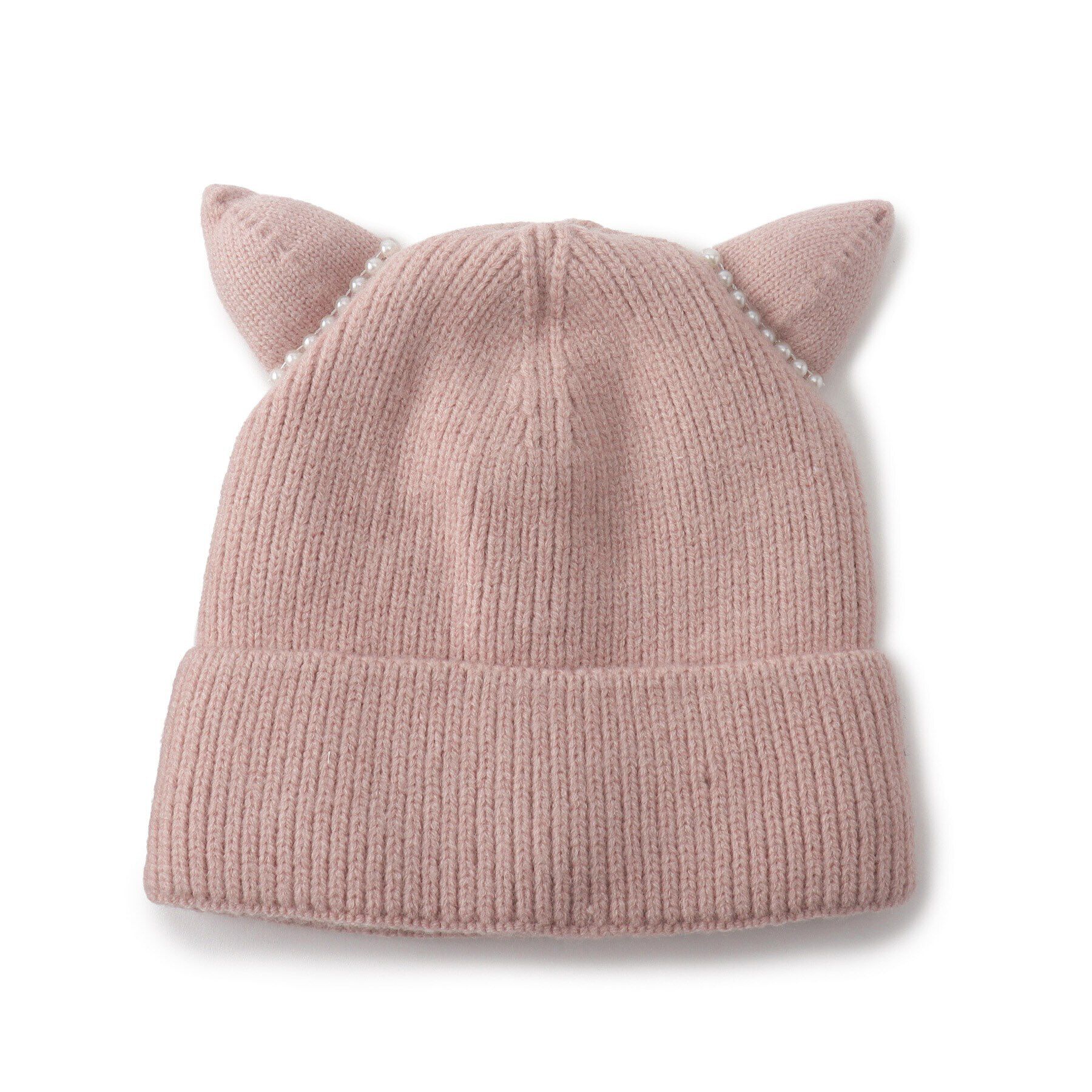 Grandedge「フェイクパールネコミミニット帽」|ニット帽|