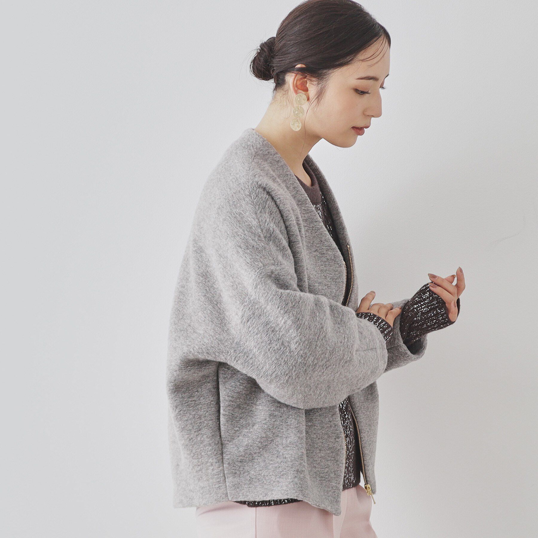 SunaUna「【日本製／イタリアンエアリー／ジップ付】Vネックブルゾン」|ブルゾン・スタジャン|