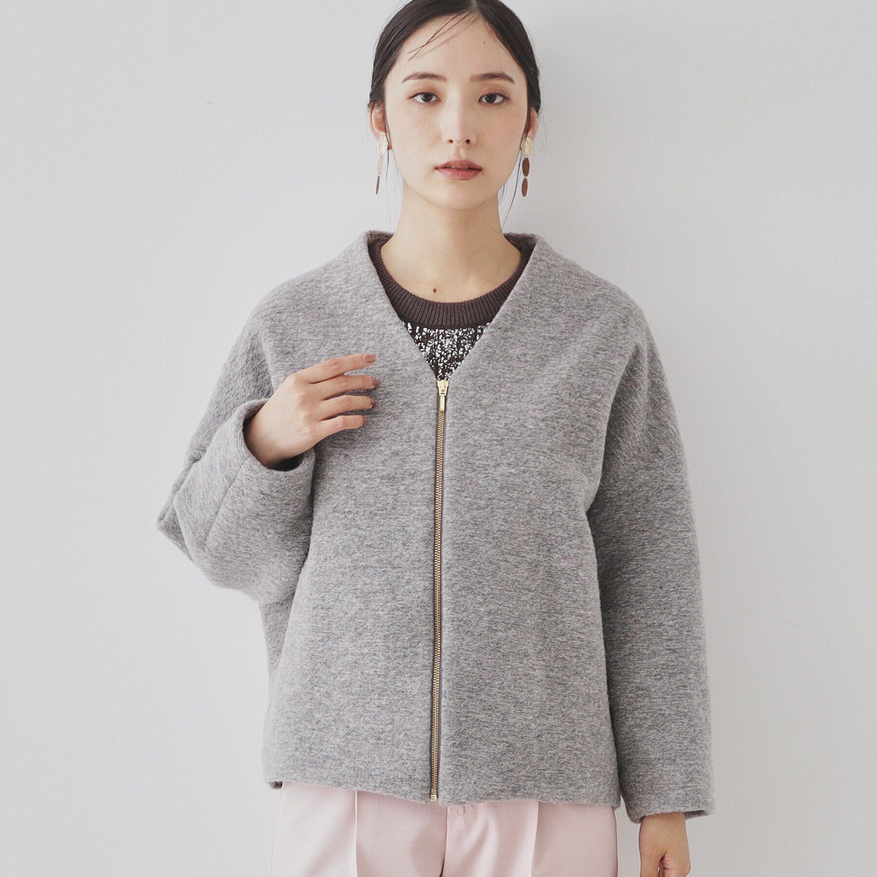 SunaUna「【日本製／イタリアンエアリー／ジップ付】Vネックブルゾン」|ブルゾン・スタジャン|