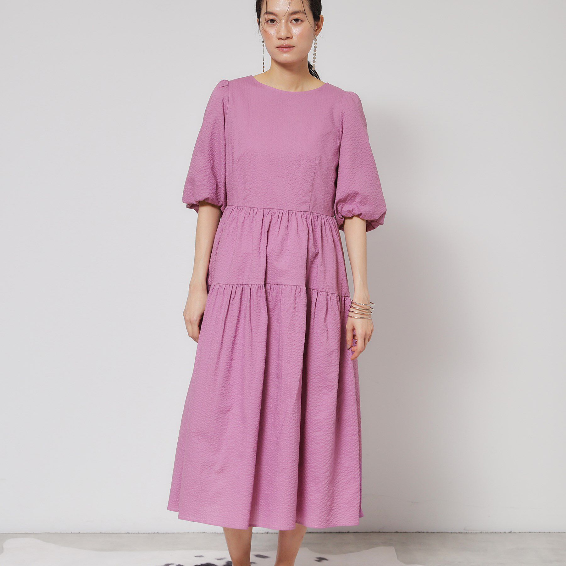 SunaUna「【涼し気！／サッカー素材】パフスリーブワンピース」|ワンピース|