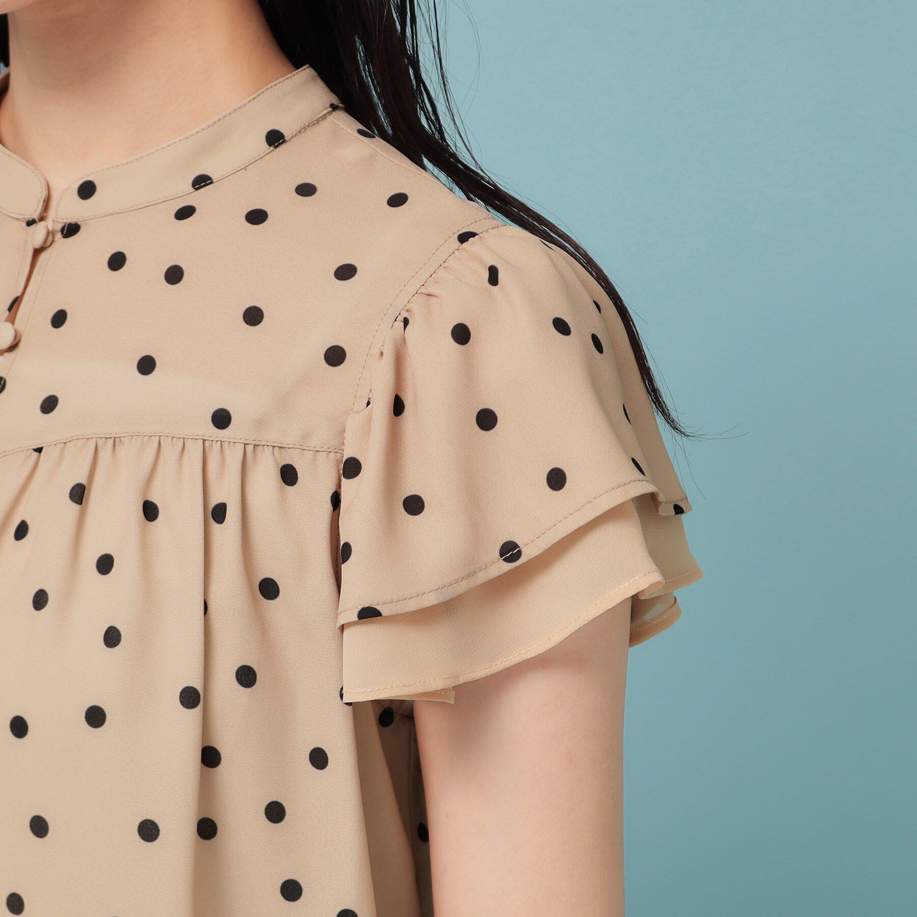 SunaUna「【袖ラッフル／S～L】ドット柄ブラウス」|シャツ・ブラウス|